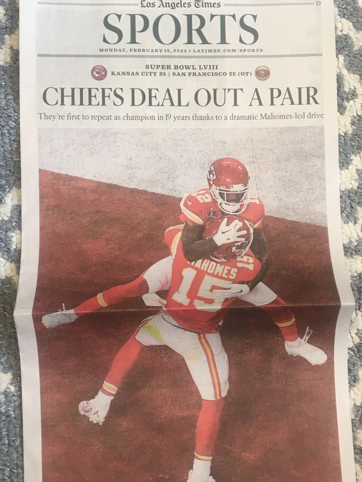 LOS ANGELES TIMES Feb. 12, 2024 Cali. SUPER BOWL LVIII Travis Kelce Taylor Swift