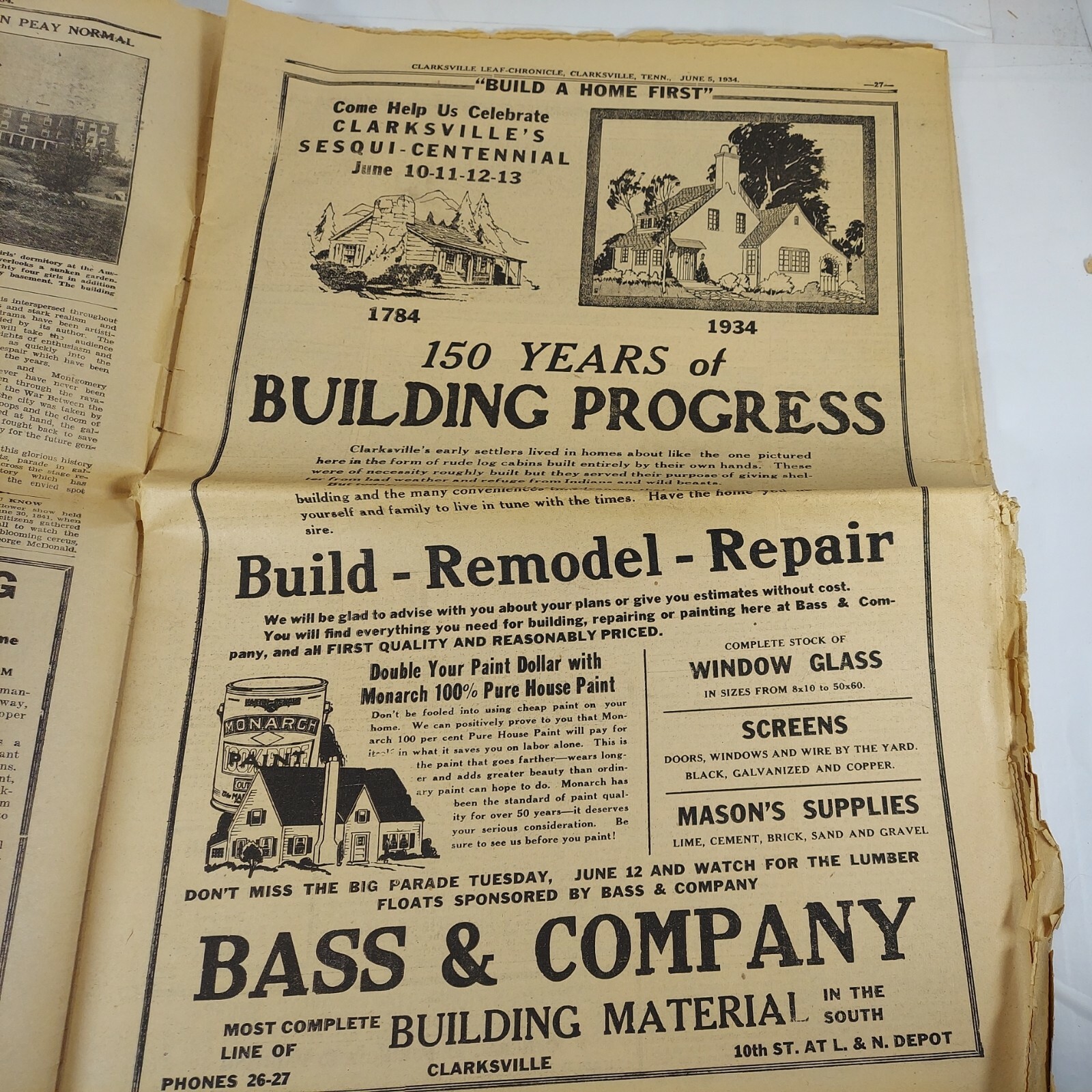 Calrksville Leaf-Chronicle Sesqui-centennial Edition June 5 1934 TN Section 3