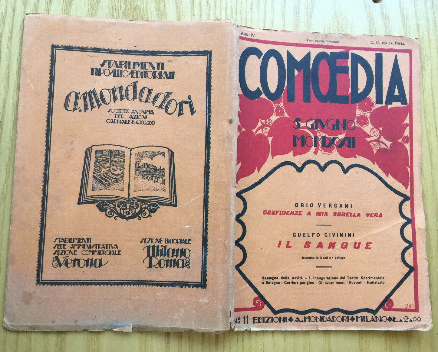 MONDADORI COMEDIA PERIODICO COMEDIA E VITA THEATRALE N° 11 1922 O. VERGANI 2/19