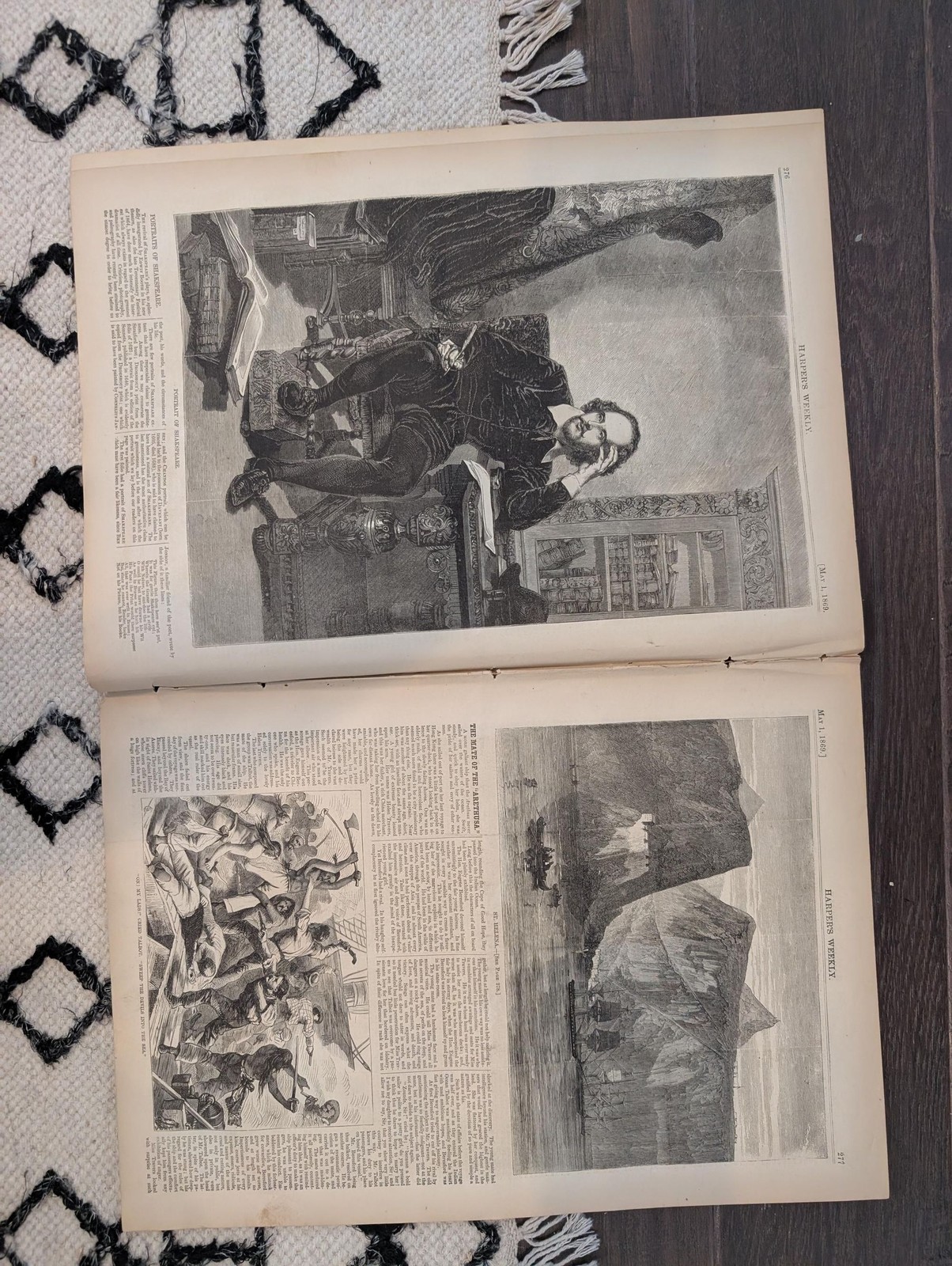 May 1 1869 Harpers Weekly, Velocipede Bicycle Mania, Yorktown Surrender, Shakesp