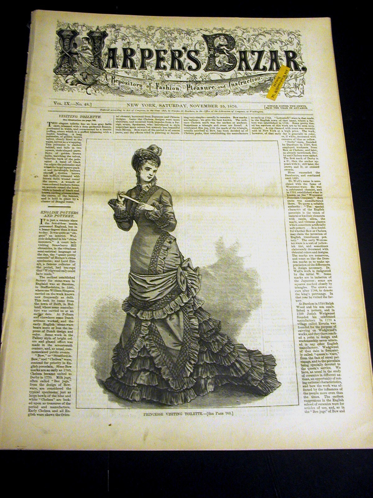 Harper’s Bazar Nov 25, 1876 LADIES CHILDREN S HOUSE and STREET DRESSES BONNETS