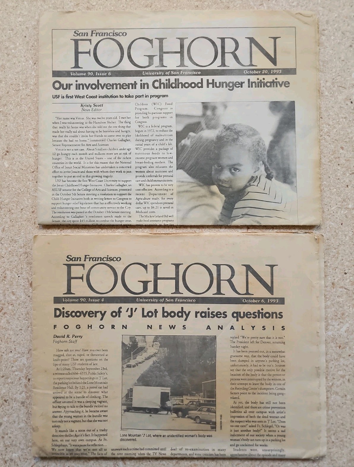 Lot of 2 University of San Francisco Dons Foghorn Newspapers Oct 6 & 20, 1993