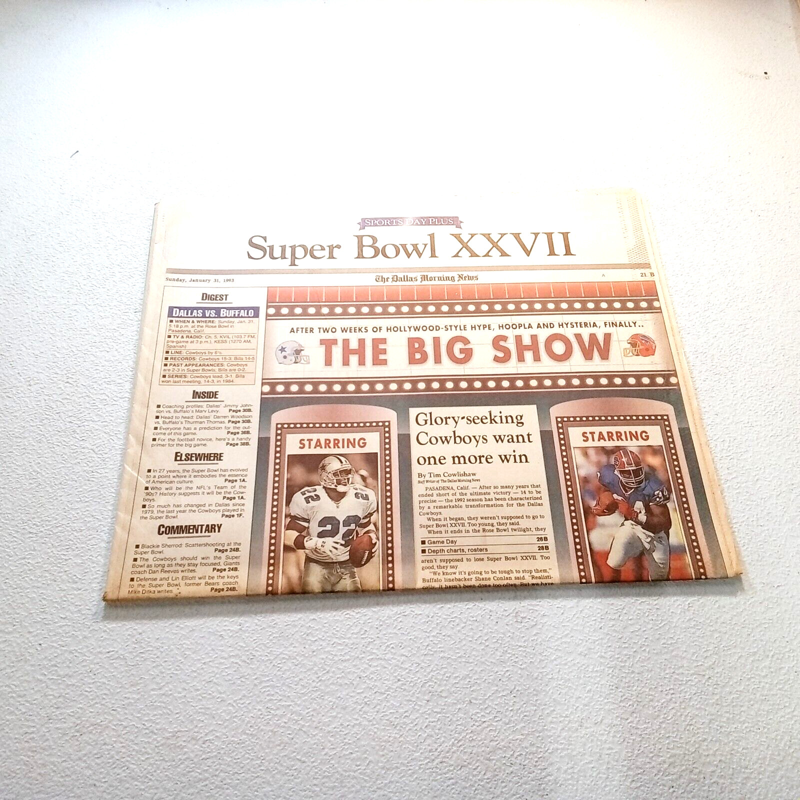 Dallas Morning News Sports Day Jan. 31 1993 Dallas Cowboys Super Bowl XXVII