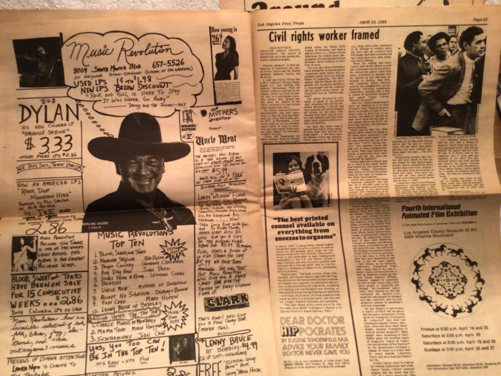 Vtg. Los Angeles Free Press Underground Newspaper April 1969 Hippies Great Ads