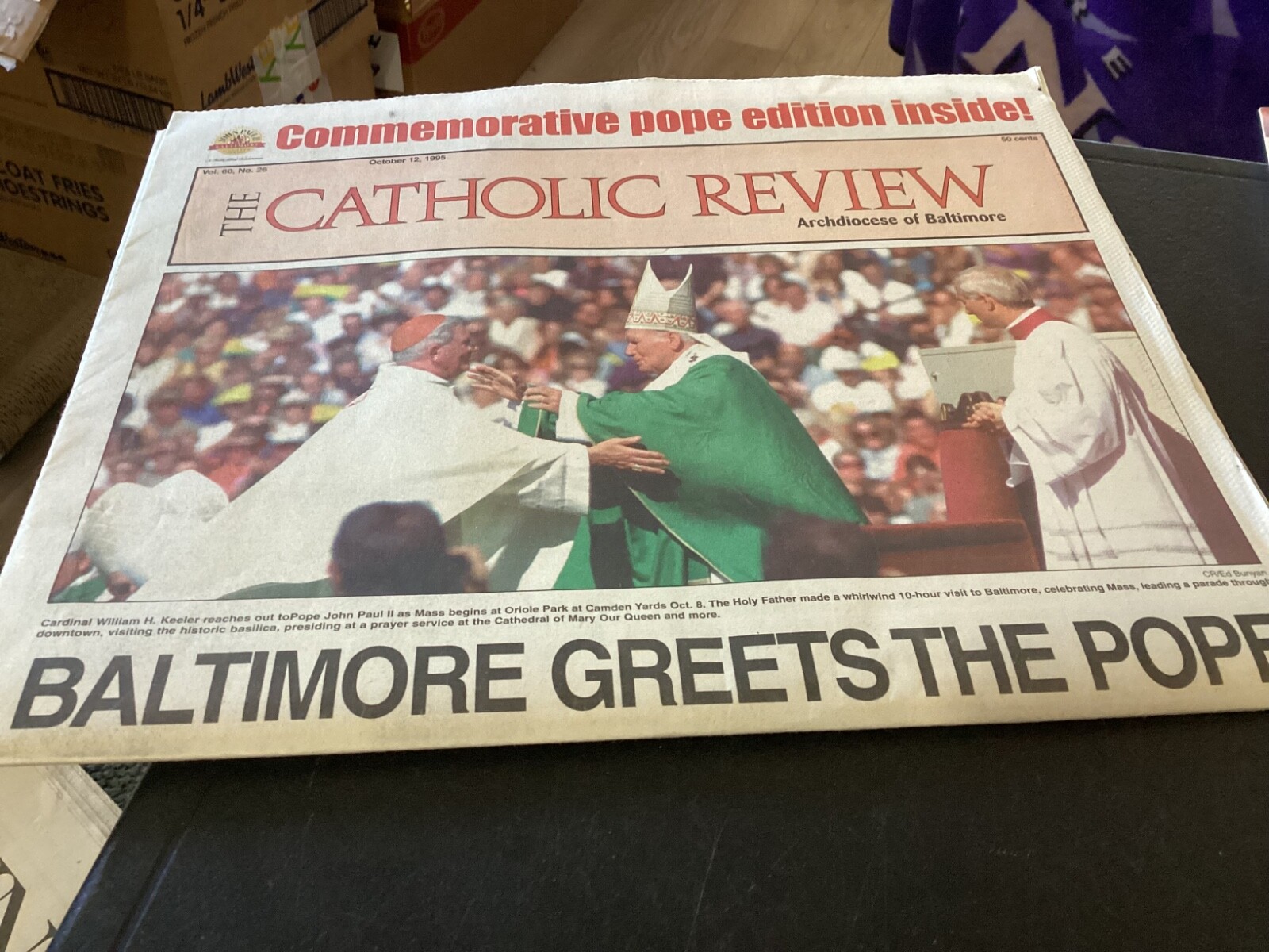 Baltimore Sun News Paper Pope Visits Baltimore Commemorative Edition 10/12/1995