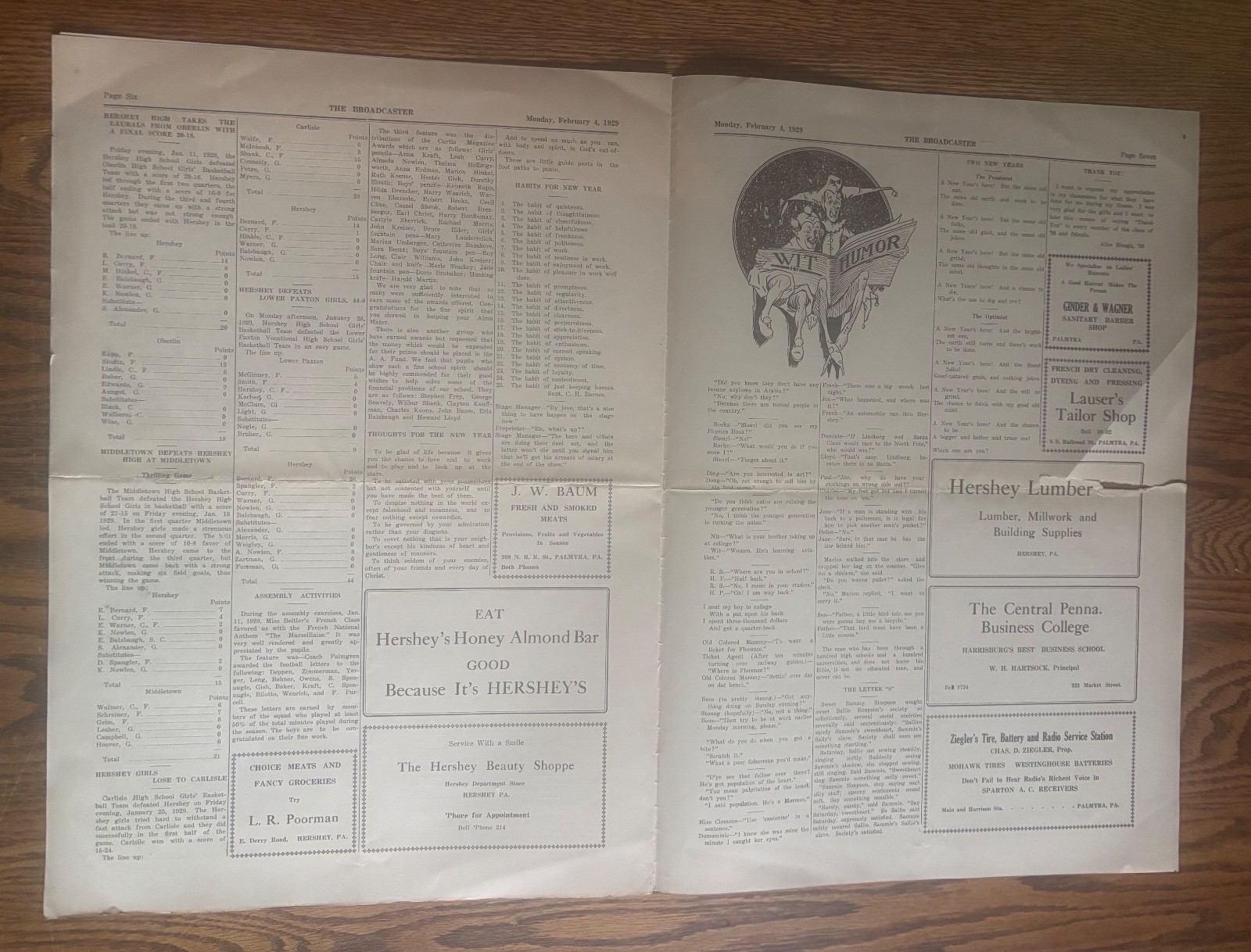 1929 Hershey PA High School Newspaper The Broadcaster Basketball Choclatier