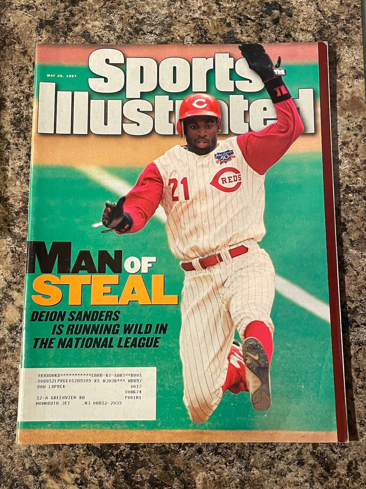 1997 Deion Sanders Cincinnati Reds Baseball Sports Illustrated Magazine.