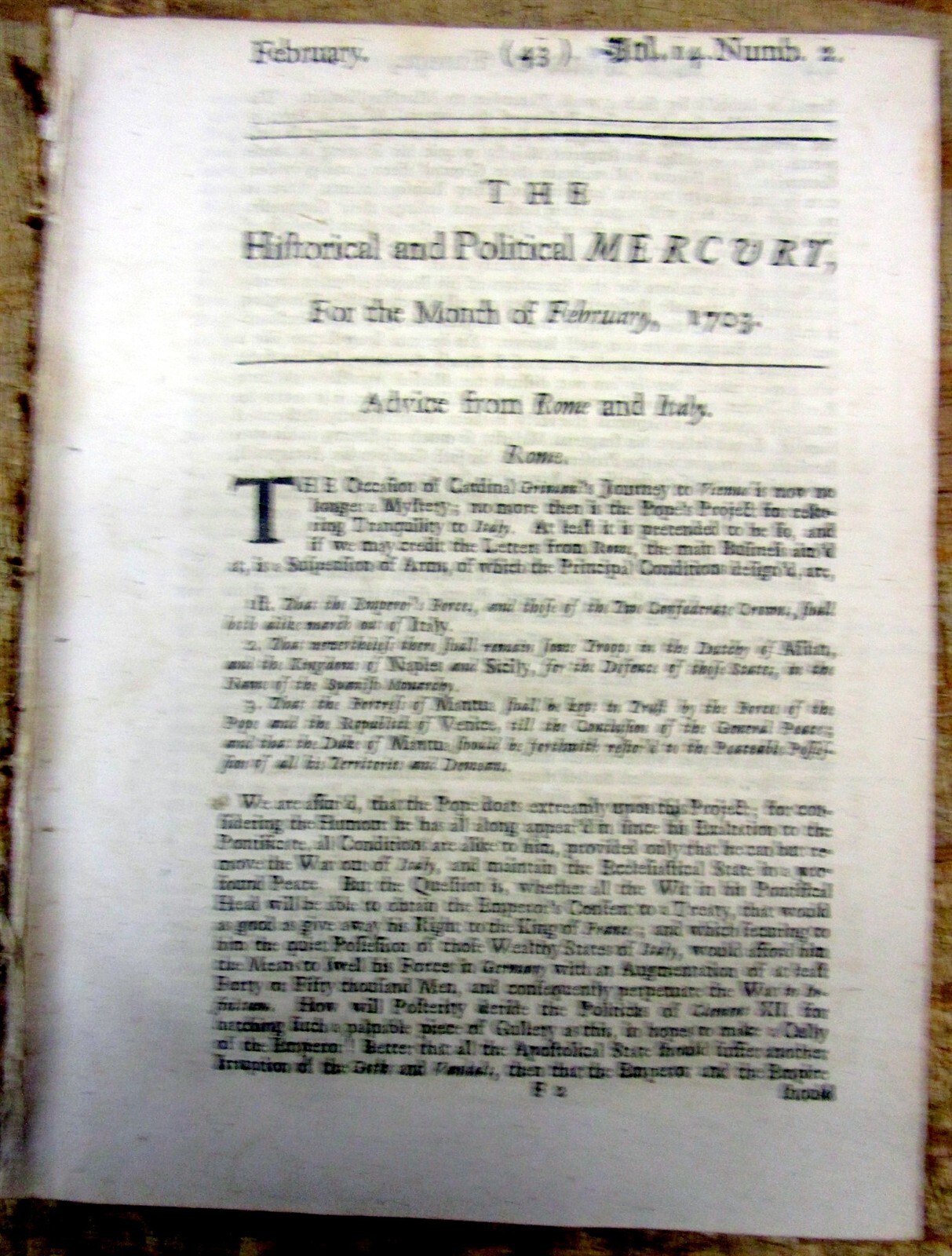 1703 newspaper / news book QUEEN ANNES WAR Colonial War in America NAVAL BATTLE