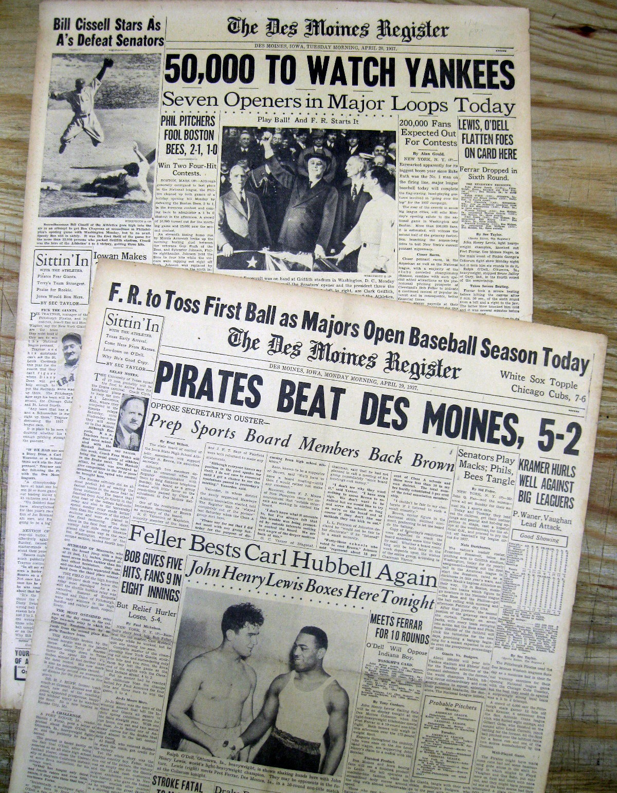 2 1937 newspapers FRANKLIN D ROOSEVELT THROWS OUT 1st PITCH Washington baseball