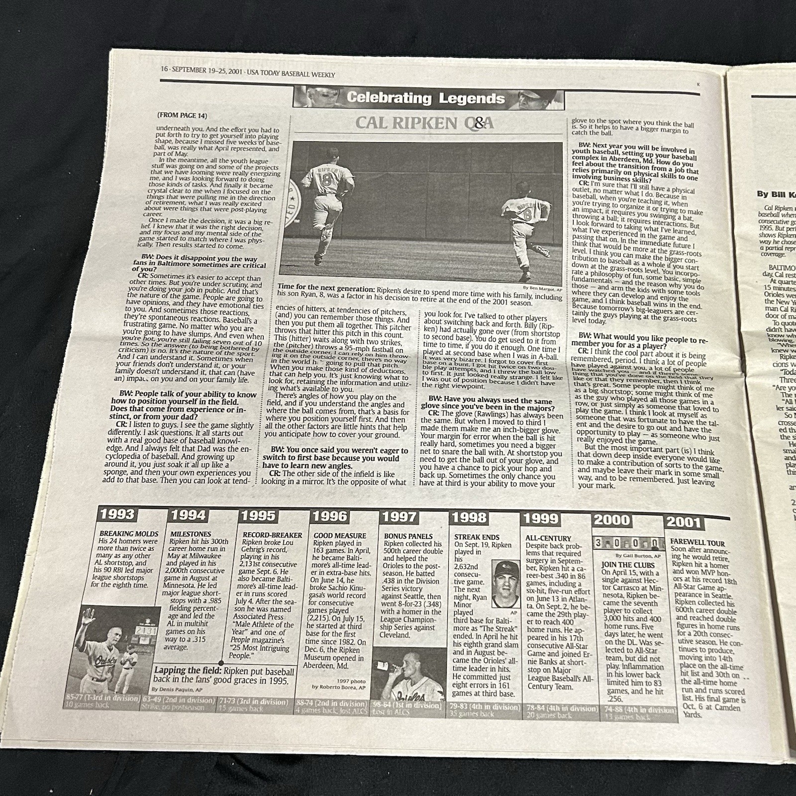 Cal Ripken Jr USA Today Baseball Weekly Sept. 2001 “Iron Willed” MLB post 9/11