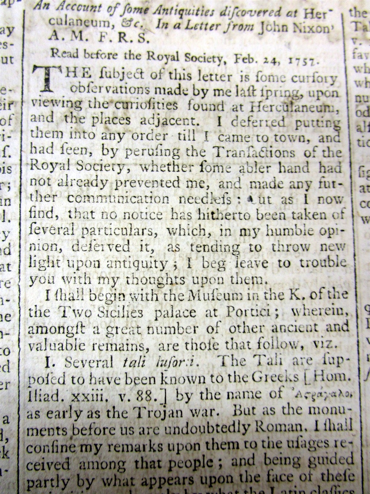 2 1758 newspapers w details of The ARCHEOLOGICAL discoveries HECULANEUM in ITALY