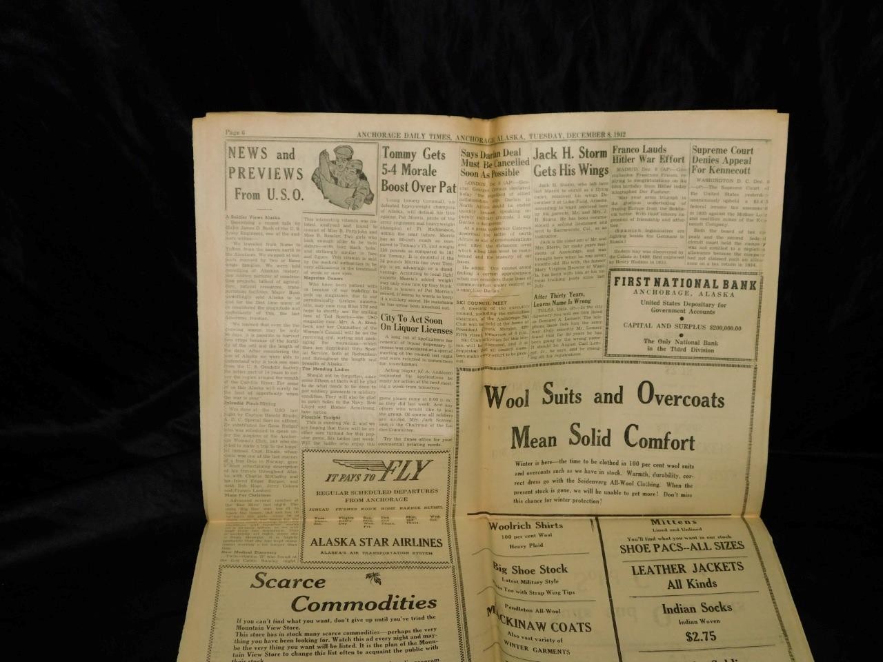 Dec 8 1942 Anchorage Alaska WW2 Newspaper Dakar AK Railroad Land Morals Trial