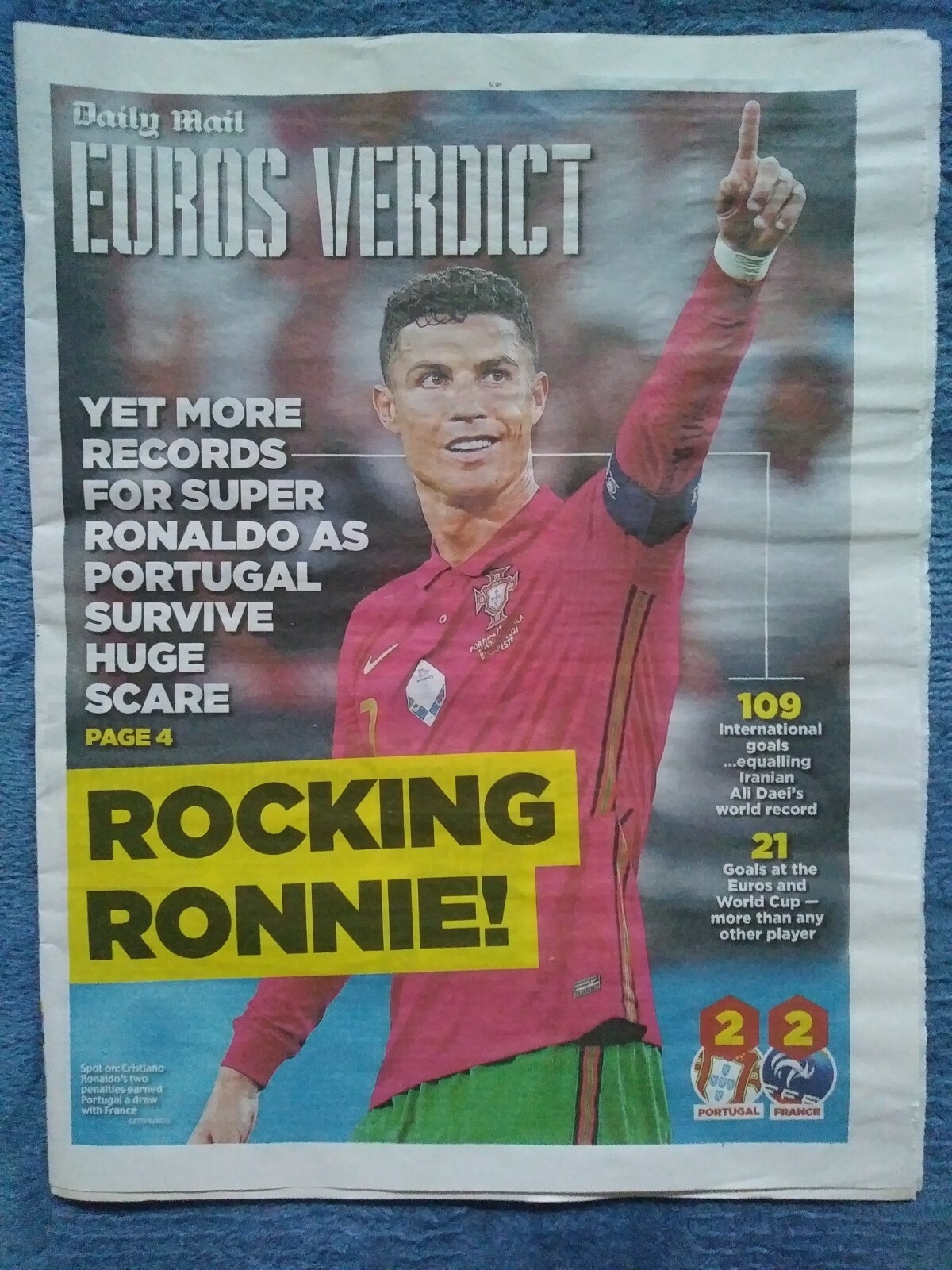 Daily Mail Verdict – CR7 RONALDO COVER – EURO 2020 PORTUGAL FRANCE- 24 JUNE 2021