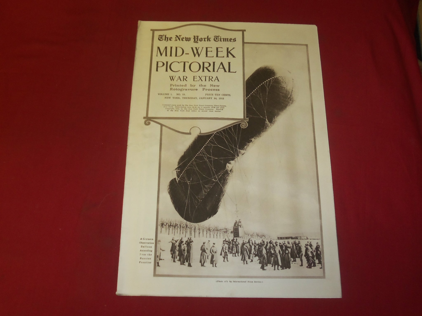 1915 JANUARY 14 NY TIMES PICTORIAL WAR EXTRA SECTION – GERMAN BALLOON – NP 3943