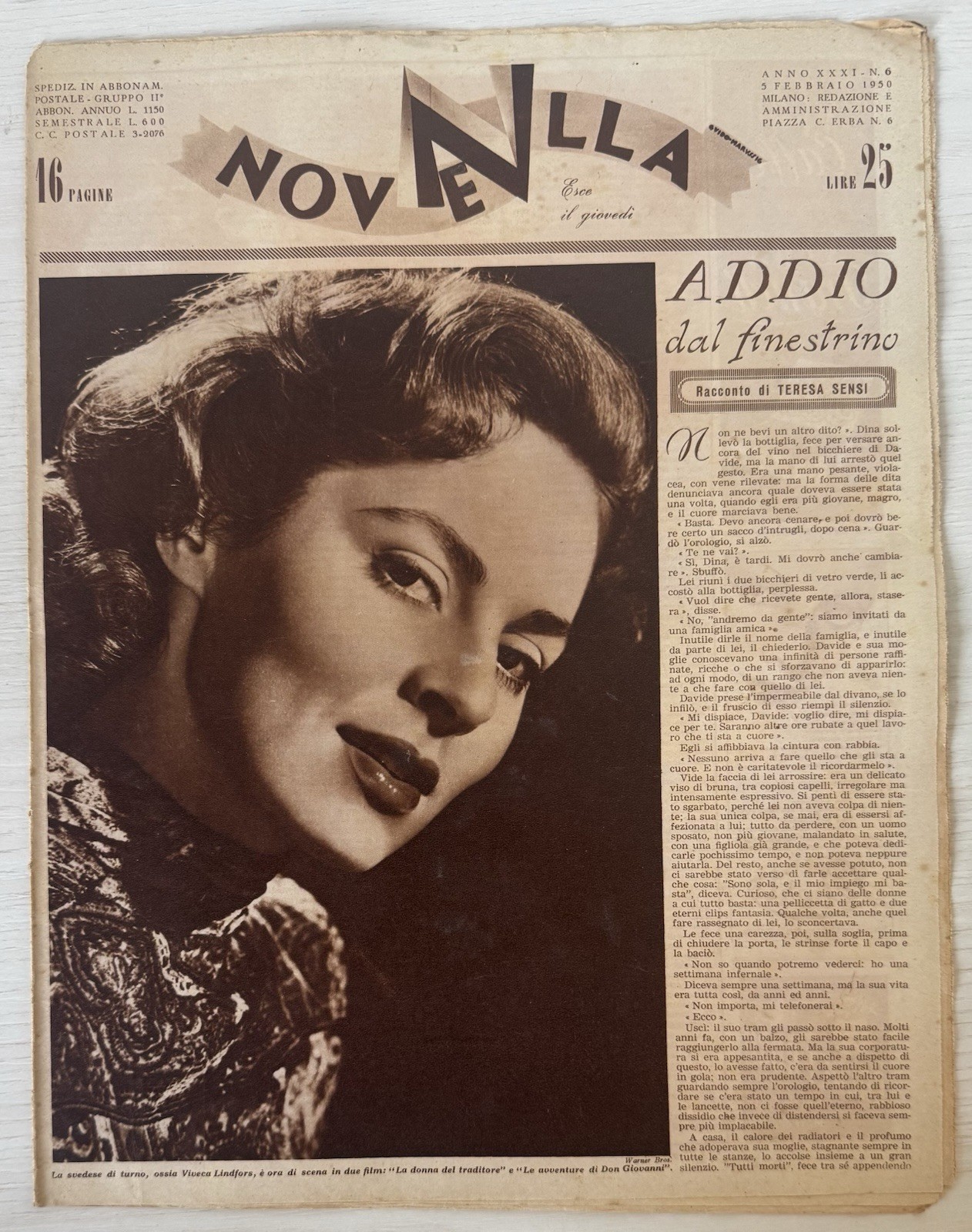 NEWS women’s literary magazine rizzoli No.6 1950 year XXXI viveca lindfors