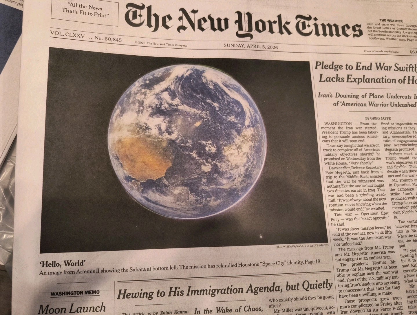 The New York Times Sunday April 5 2026 Pledge to End War Swiftly Lacks…
