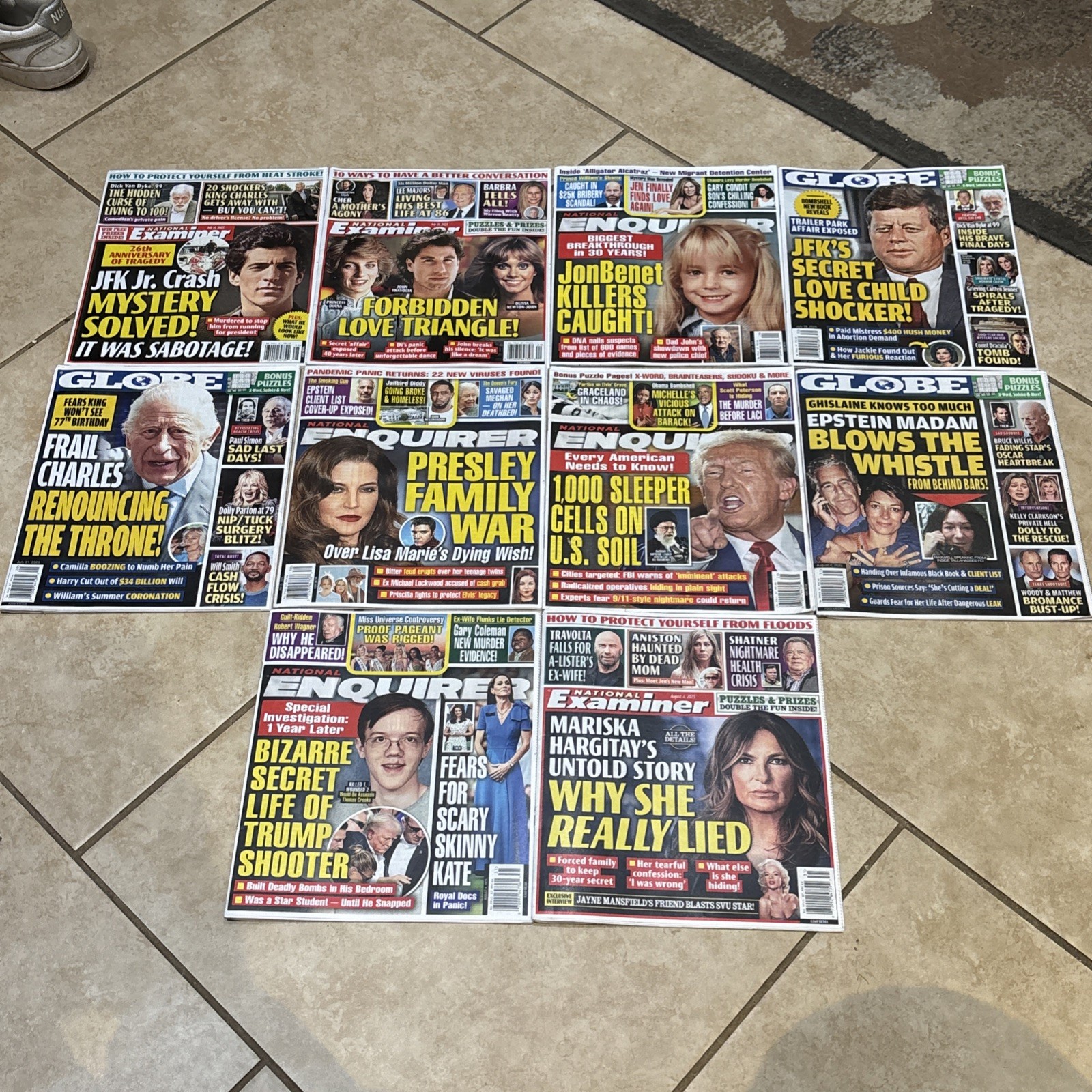 Globe Examiner Enquirer 10 Lot JFK EPSTEIN TRUMP MARISKA CHARLES JULY AUG 2025