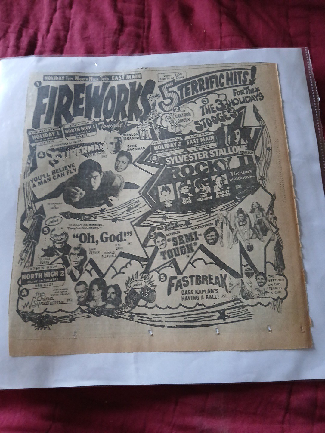 VERY COOL DRIVE IN Newspaper AD 1979 SUPERMAN ROCKY 2 OH GOD THE 3 STOOGES VTG