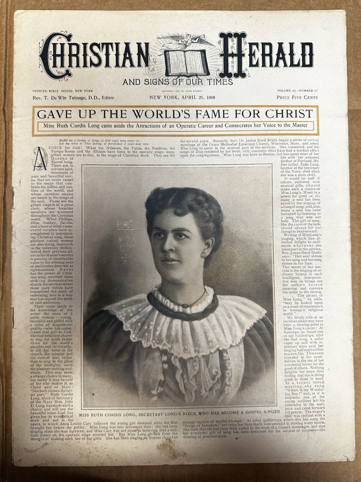 1900 Christian Herald Newspaper Ruth Cordis Long Native American Missions