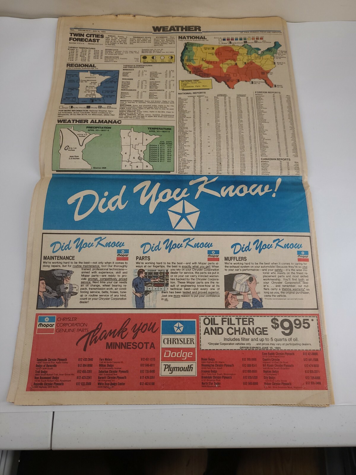 Saint Paul Minnesota Pioneer Press Newspaper Wisconsin Section A Only May 8 1985