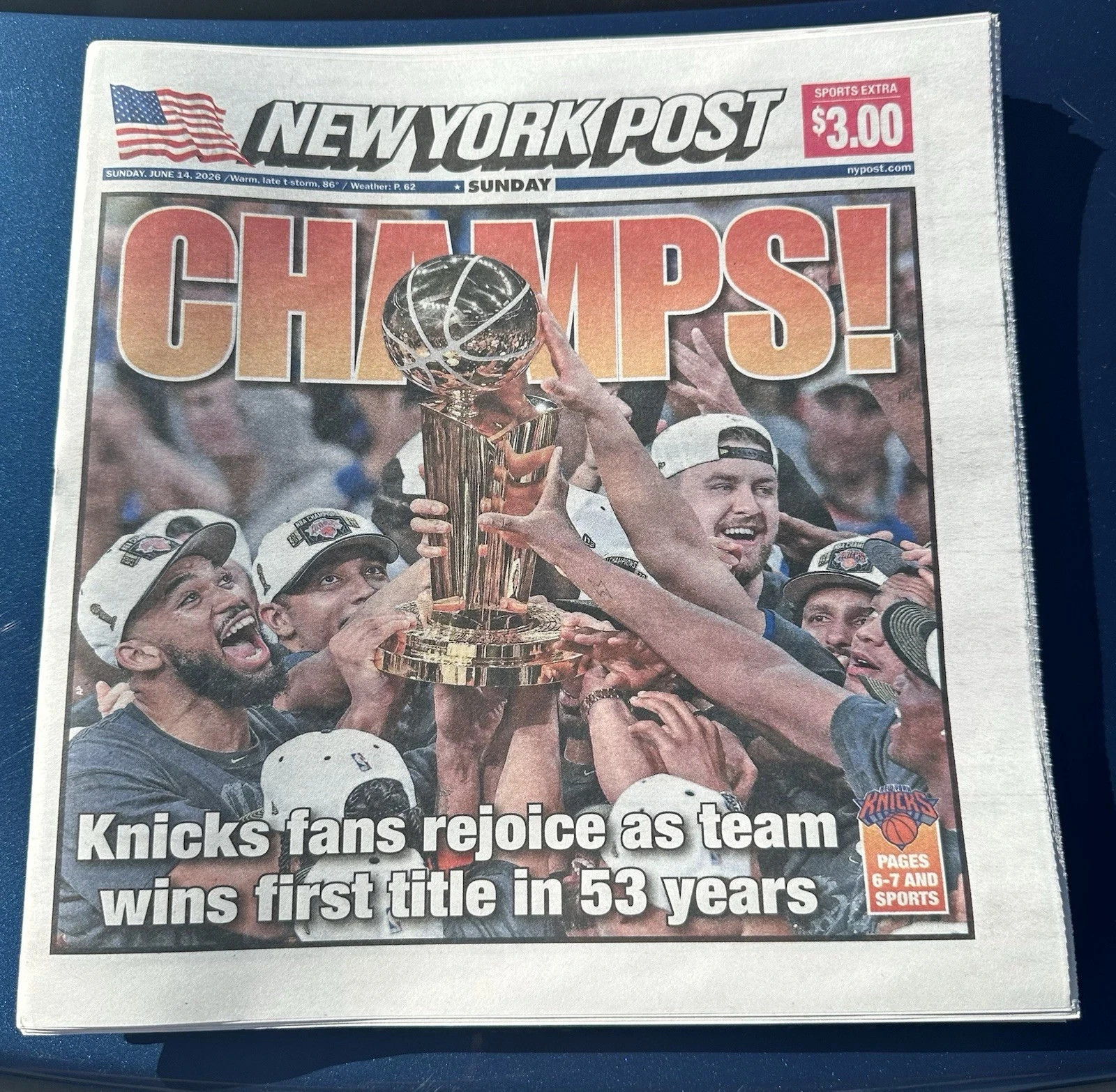 🏆 NEW YORK POST JUNE 14 2026 KNICKS ARE WORLD CHAMPIONS NEWSPAPER 🏆🗽🏆CHAMPS