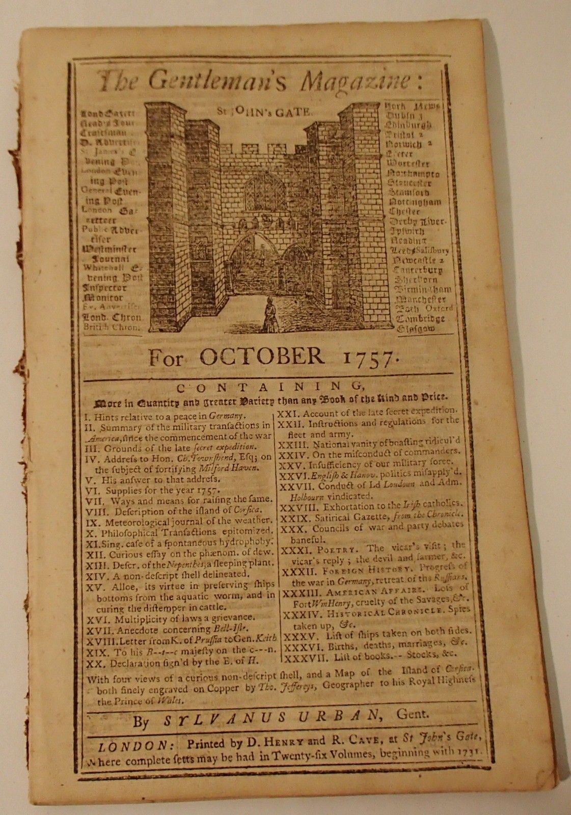 Gentleman’s Magazine Oct 1757 London Antique Monthly Newspaper England 5″ x 8″