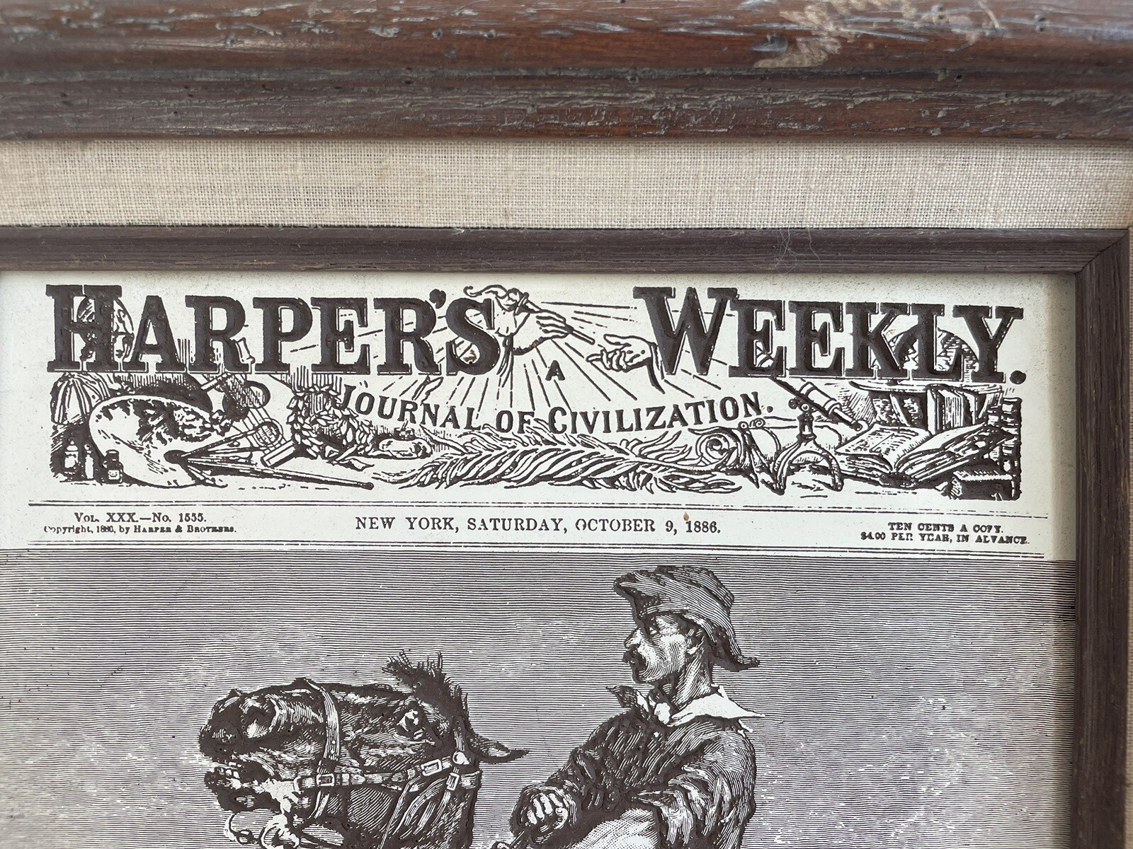 1886Harper’s Weekly Magazine Cover Page Engraved/Texture Art by Remington Framed