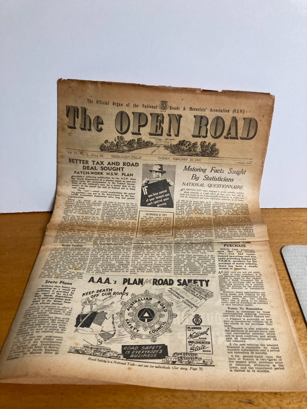 2 RARE Vintage Newspapers N.R.M.A. “The Open Road” Sydney February 20 1947