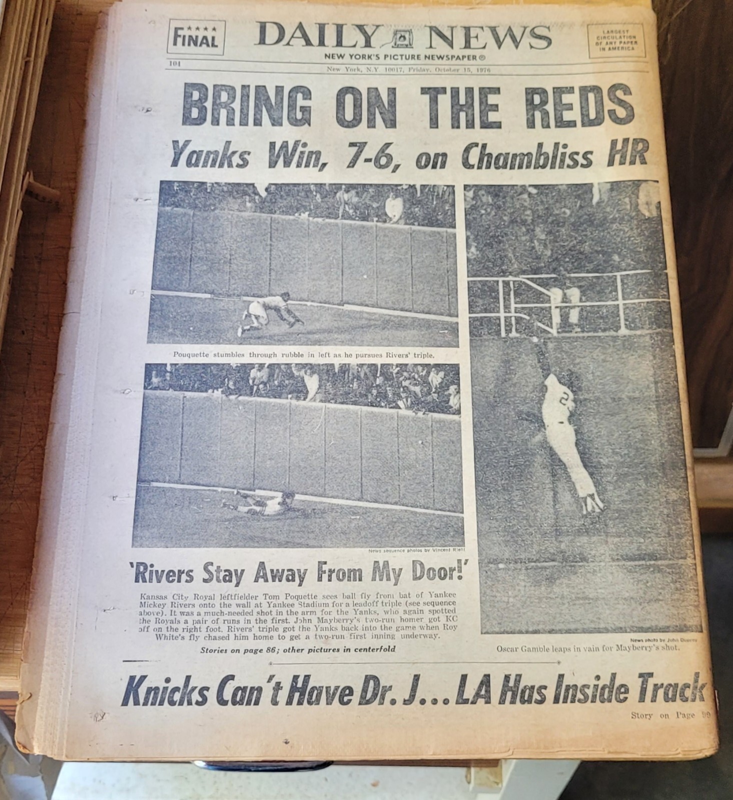 Yankees Chambliss Puts Yankees In World Series Also Dr. J Ny Daily News 10/11/76