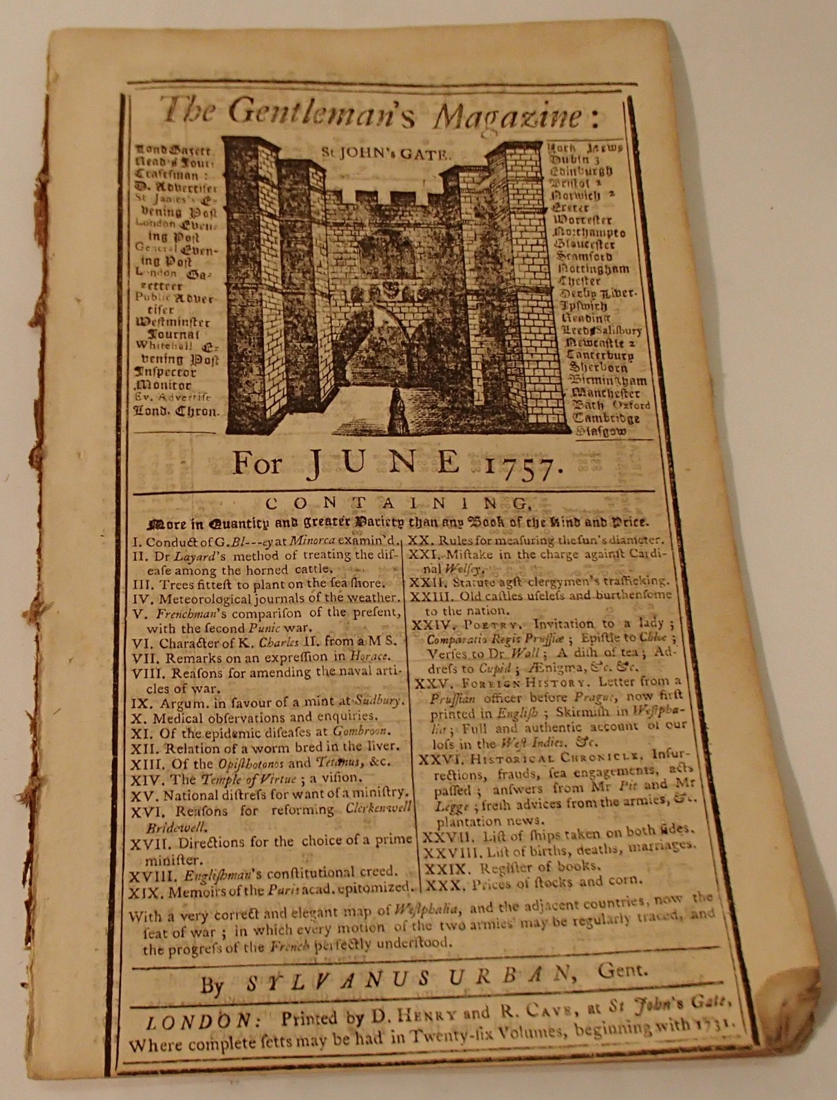 Gentleman’s Magazine June 1757 London Antique Monthly Newspaper England 5″ x 8″
