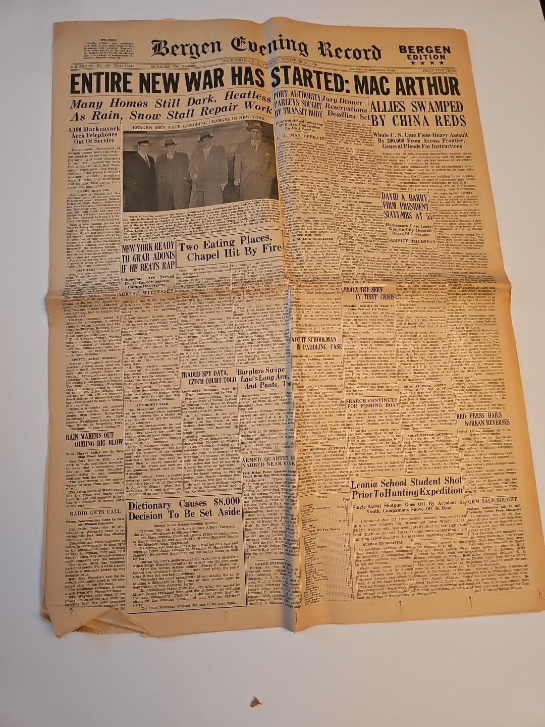 Lot Of 4 BERGEN EVENING RECORD NEWSPAPERS 1944, 49, 50 WW2