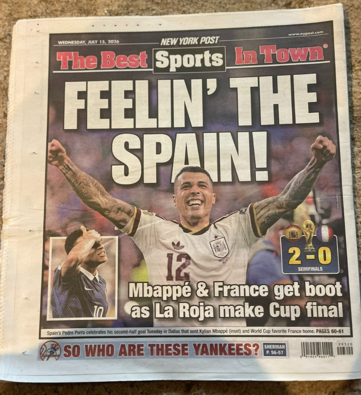 NEW YORK POST – WEDNESDAY JULY 15, 2026 (SPAIN DEFEATS FRANCE – FIFA WORLD CUP)
