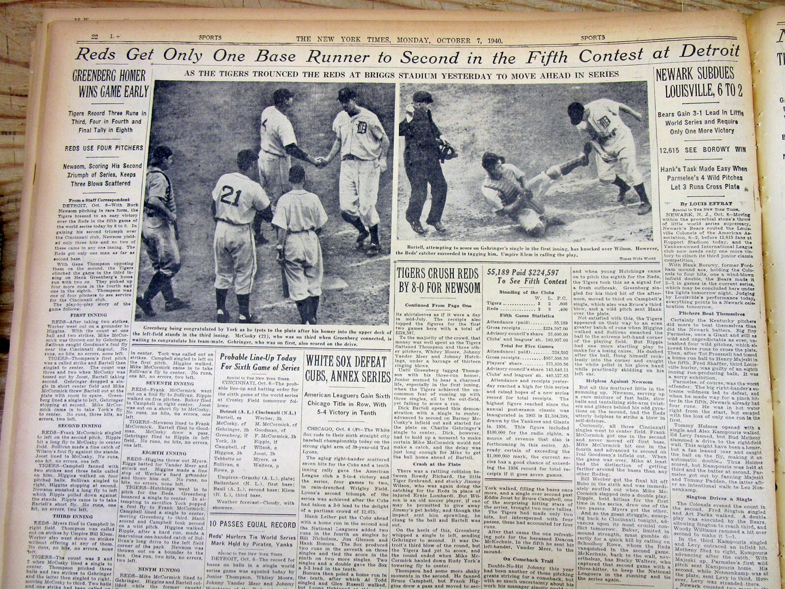 7 1940 NY Times newspapers CINCINNATI REDS win baseball World Series vs DETROIT