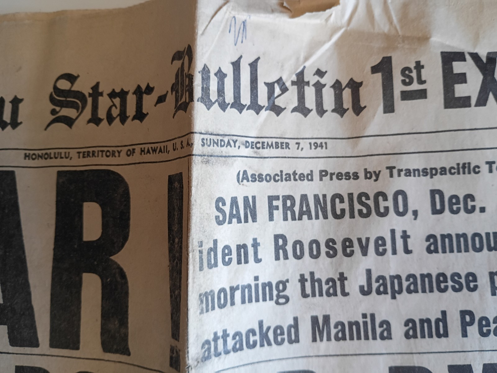 Honolulu Star-Bulletin Newspaper Attacked Pearl Harbor December 7, 1941