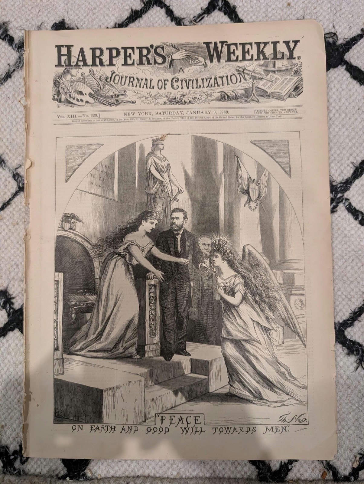 Harper’s Weekly, January 9, 1869 | Thomas Nast “Peace” Front Page | Winslow Home