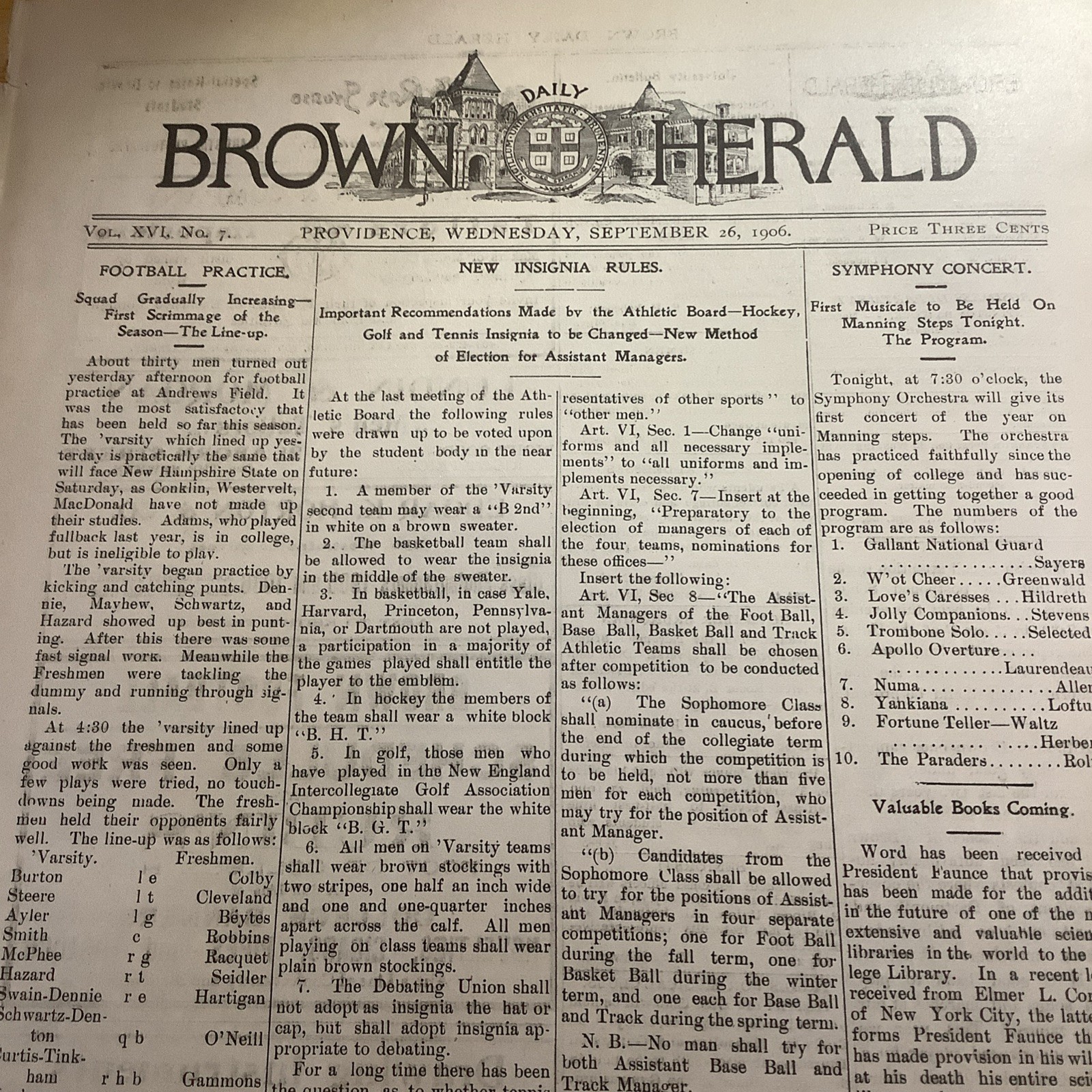 1906 BROWN UNIVERSITY NEWSPAPER ~ VINTAGE CONTENT