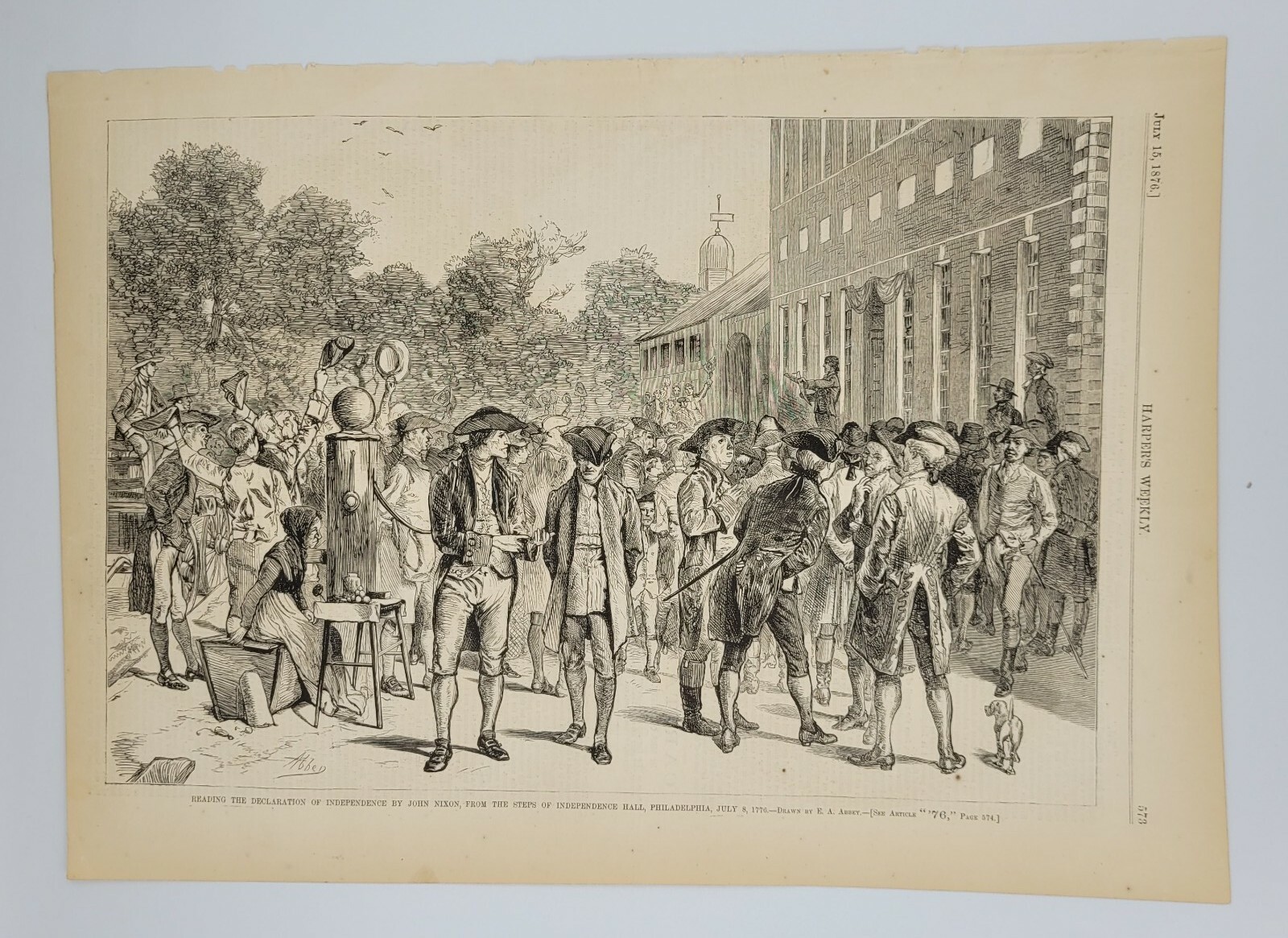 Declaration of Independence at Independence Hall Philadelphia 1876 vintage print