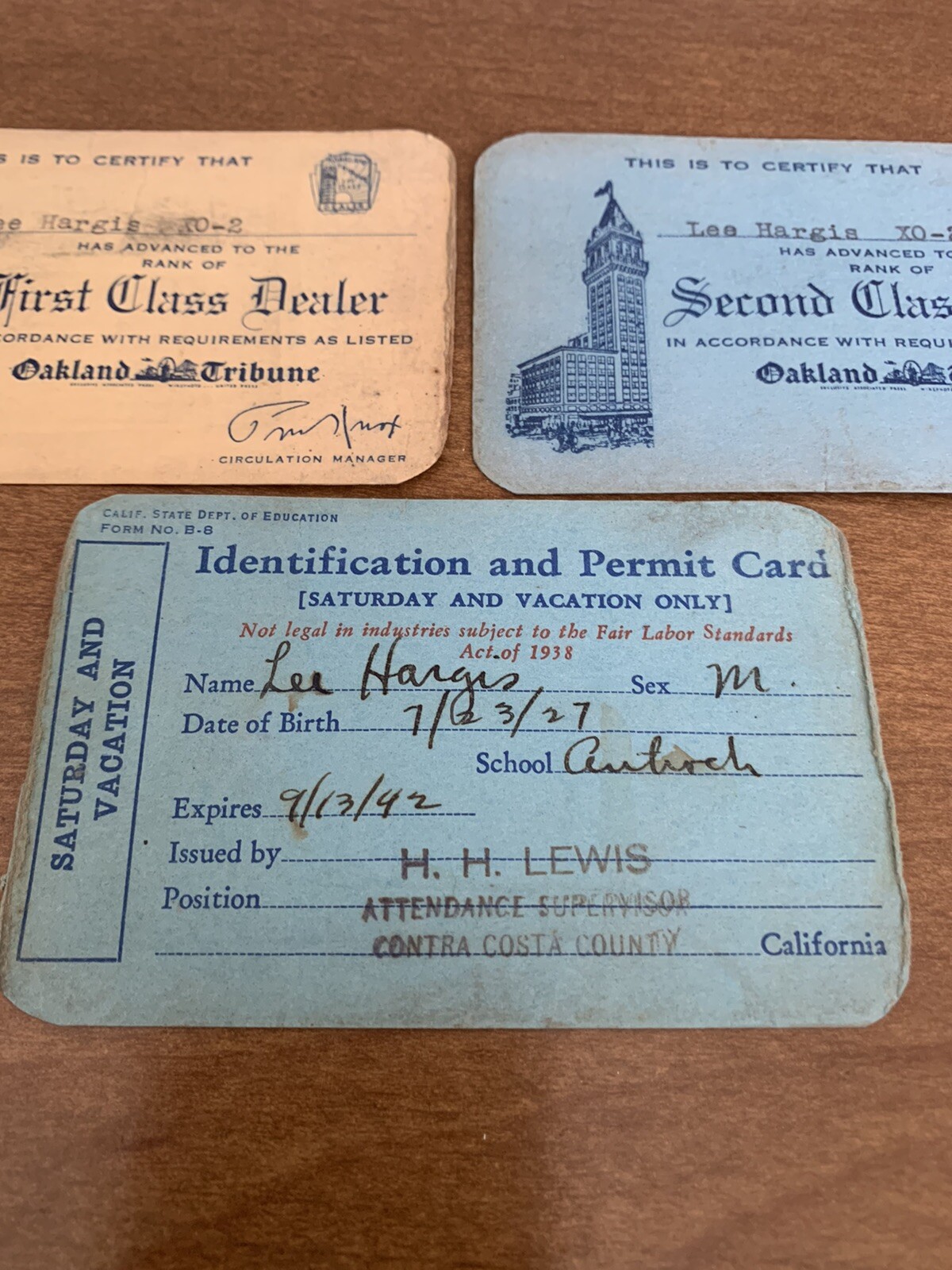 Vintage Newspaper Boy Dealer Cards 1940s Oakland Tribune California Lot Of 3