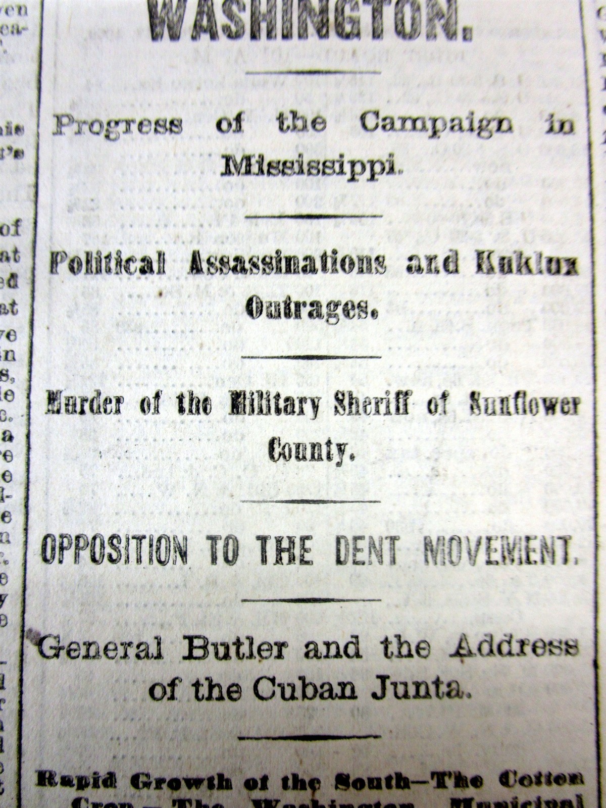 1869 NY Times newspaper Early KU KLUX KLAN MURDERS a POLITICIAN in MISSISSIPPI