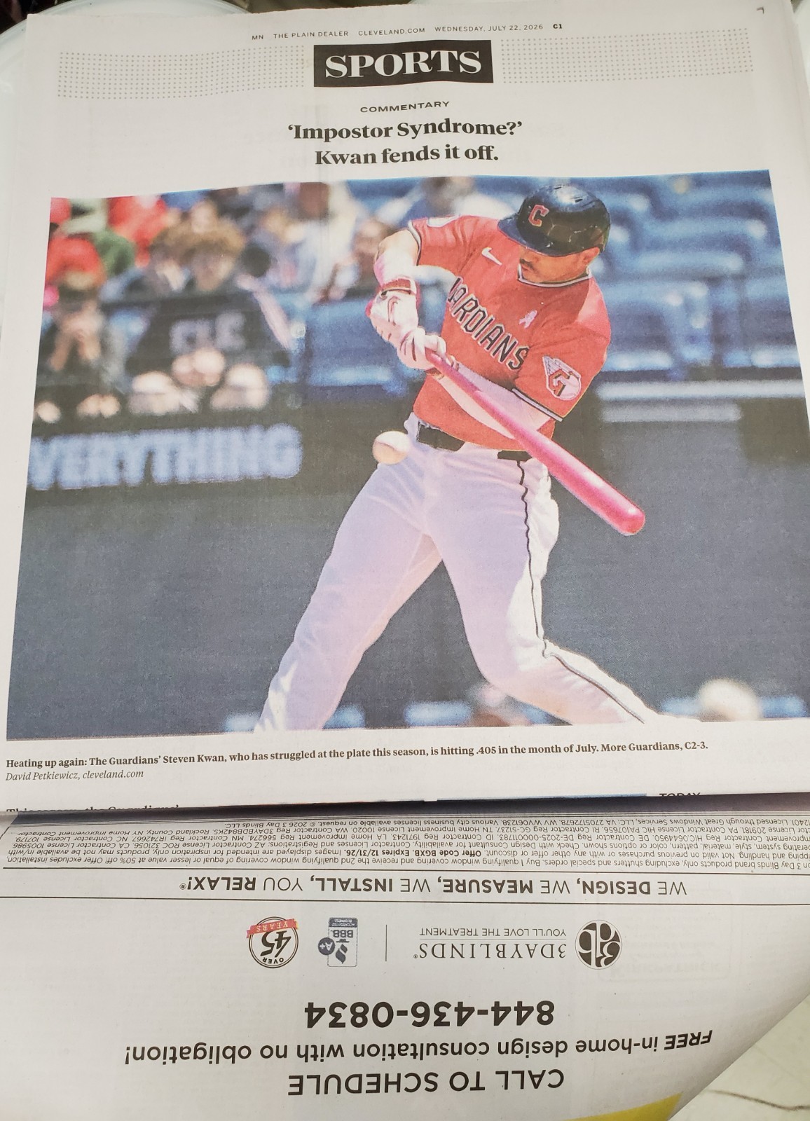 Cleveland Guardians Plain Dealer July 22 2026