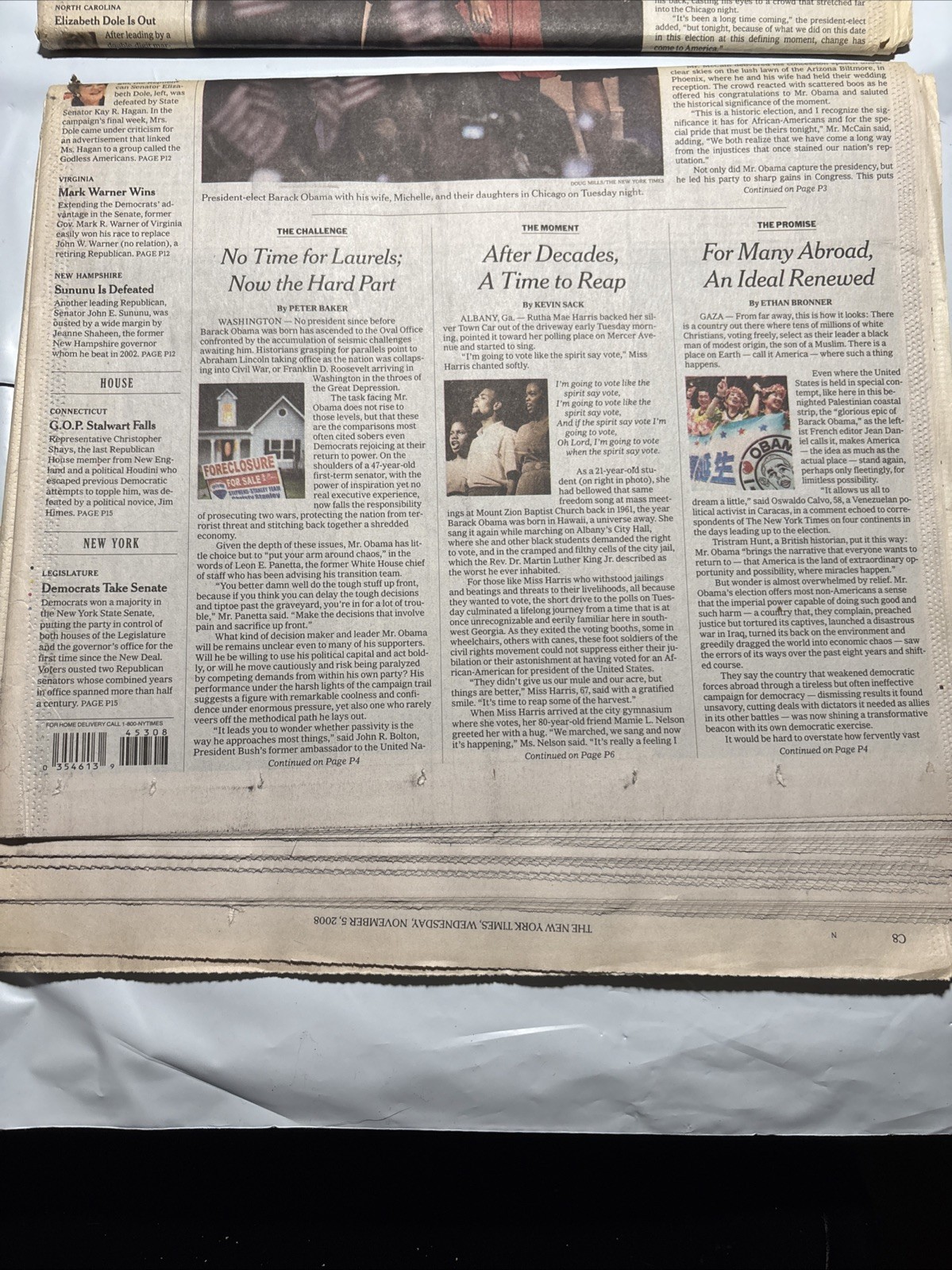 Obama Election Win Lot Of 3 Copies New York Times Newspaper Issue Nov. 5th 2008