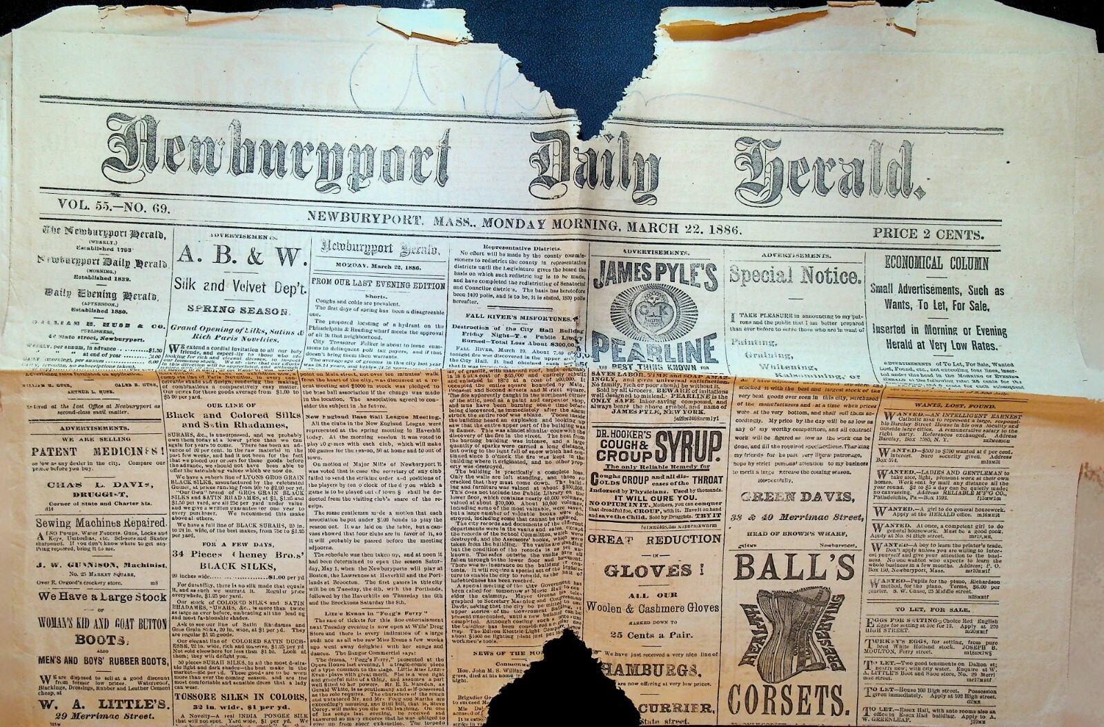Newburyport Daily Herald March 22 1886 Fall River Oliver Wendell Holmes