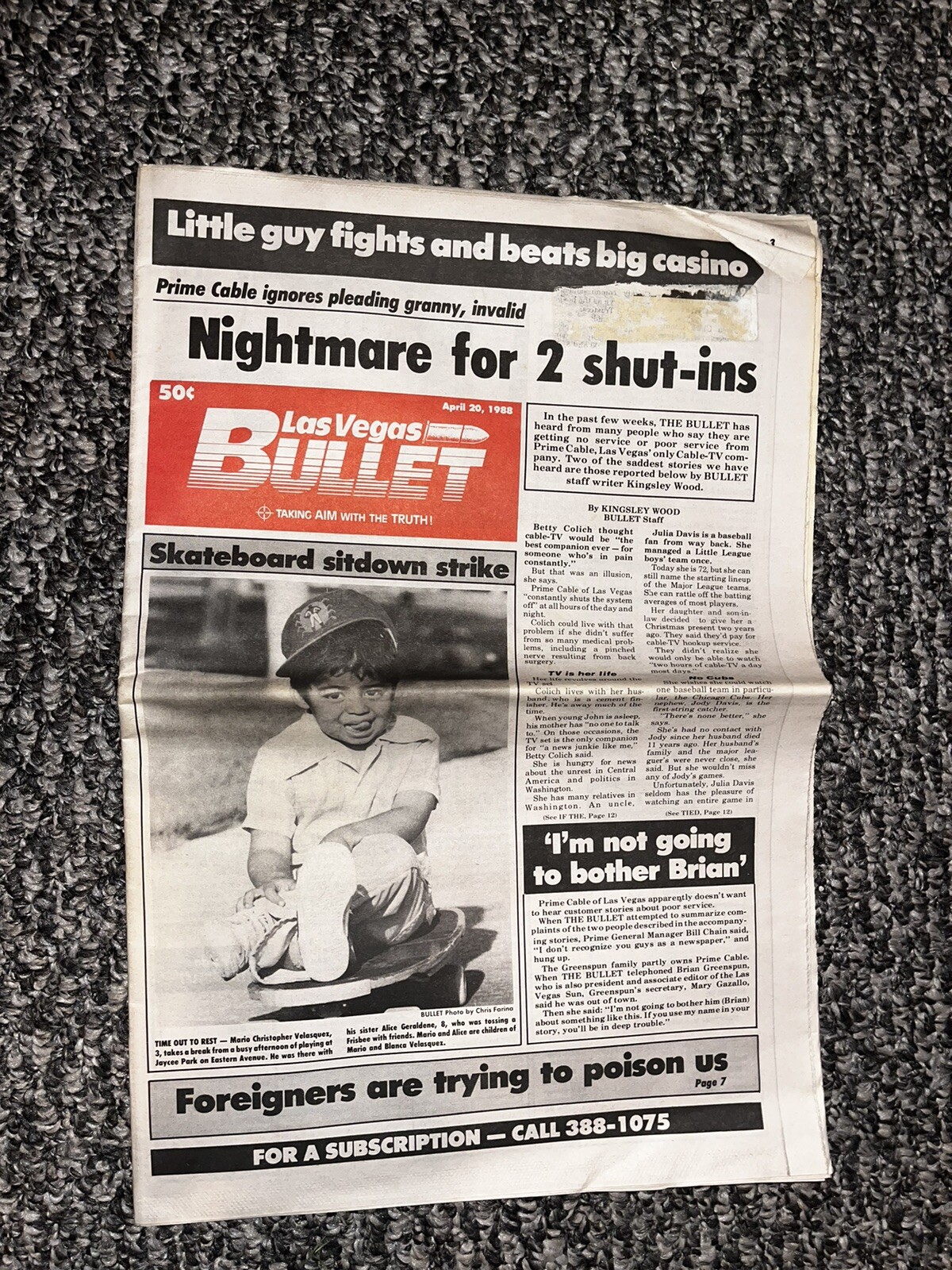 LAS VEGAS BULLET NEWSPAPER Bob Stupak Publisher April 20, 1988