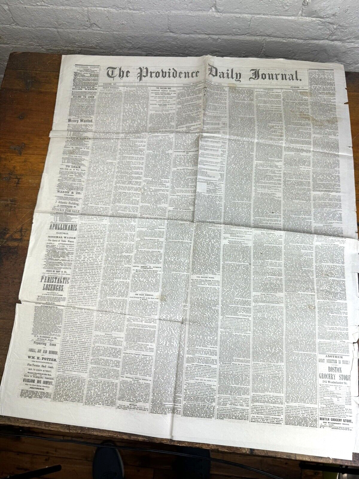 1878 Providence Daily Journal Newspaper, State Manufacturing Interests, Cool ADS