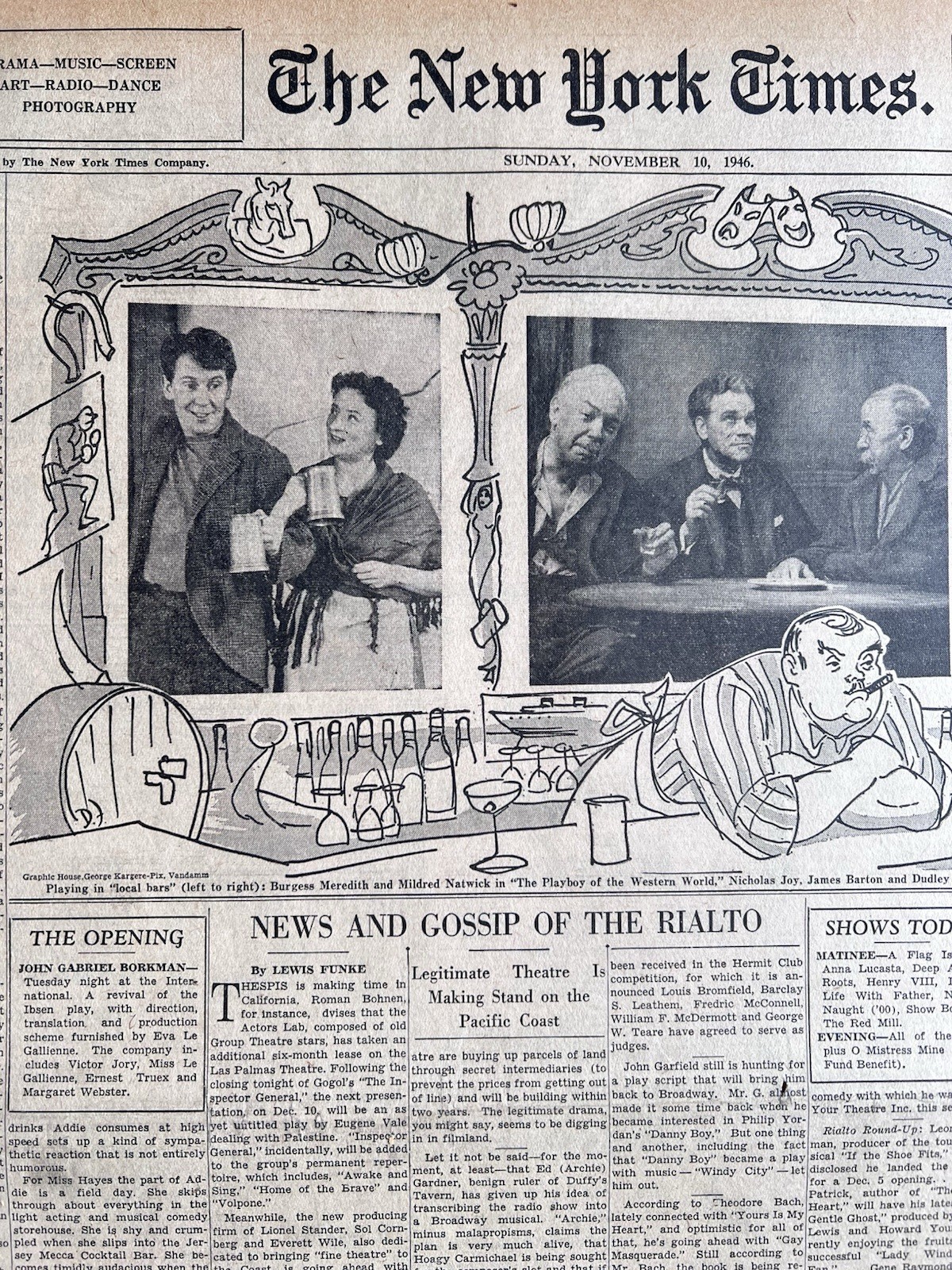 1946 Burgess Meredith Photo New York Times Newspaper Drama Cover Pg 11/10/46 NYT
