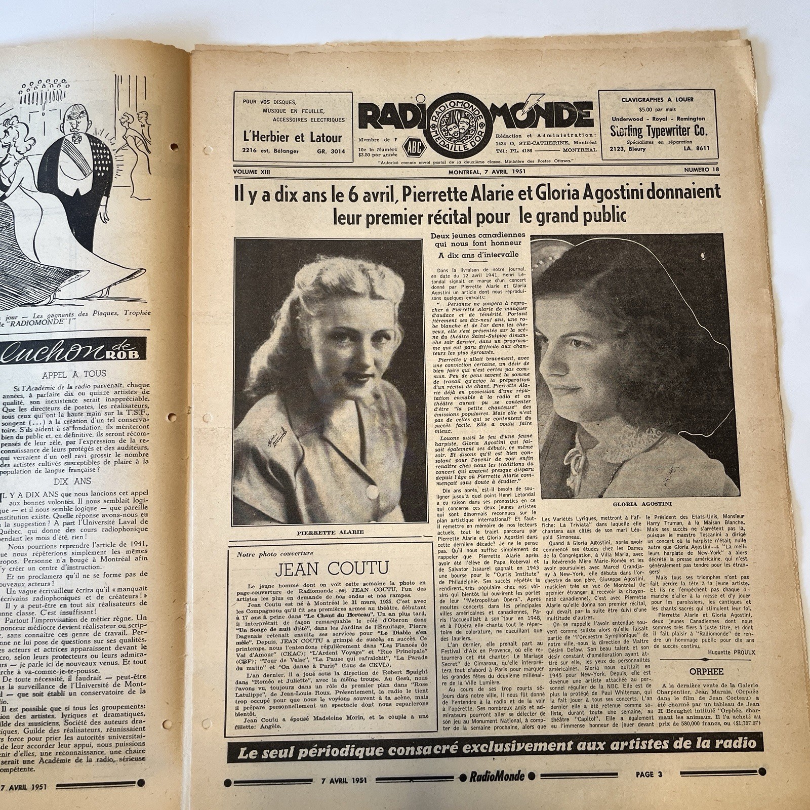 JEAN COUTU Radiomonde 1940’s Journal Radio-Canada Québec RARE