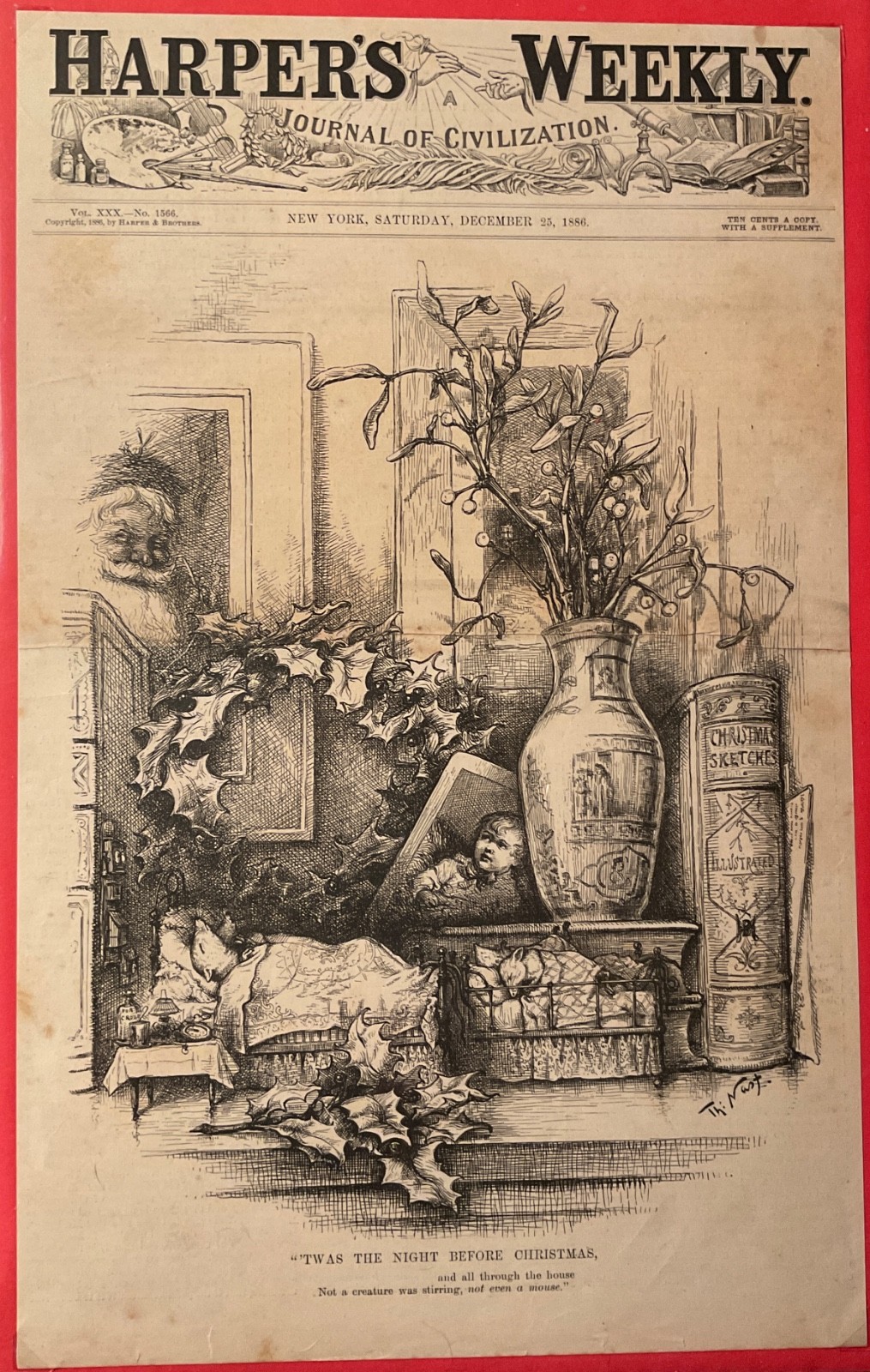 Thomas Nast Santa Harper’s Weekly 12/25/1886 “The Night Before Christmas” Mice