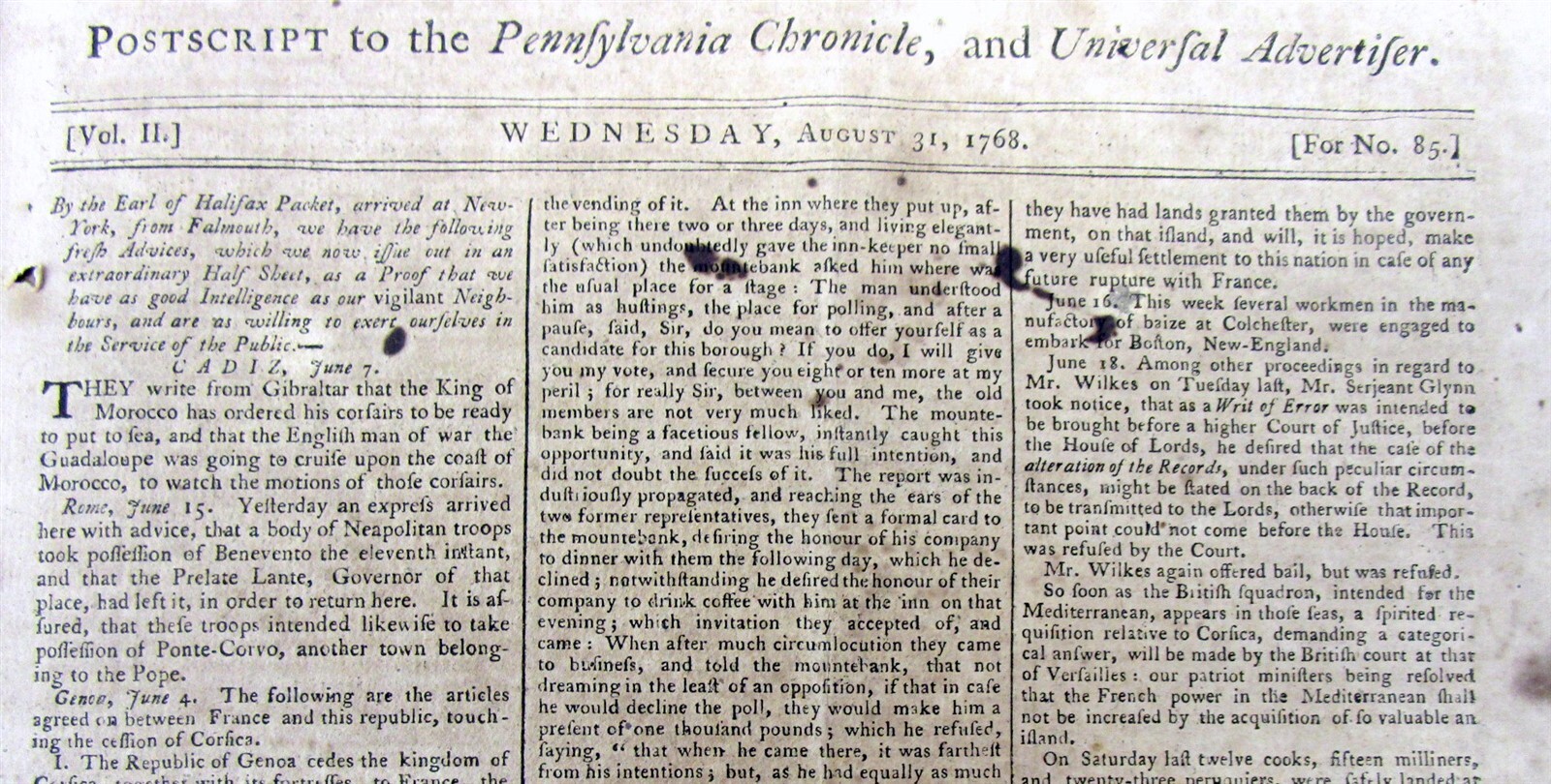 1768 REVOLUTIONARY WAR newspaper “EXTRA” RUNAWAY SLAVE AD Newcastle Co DELAWARE