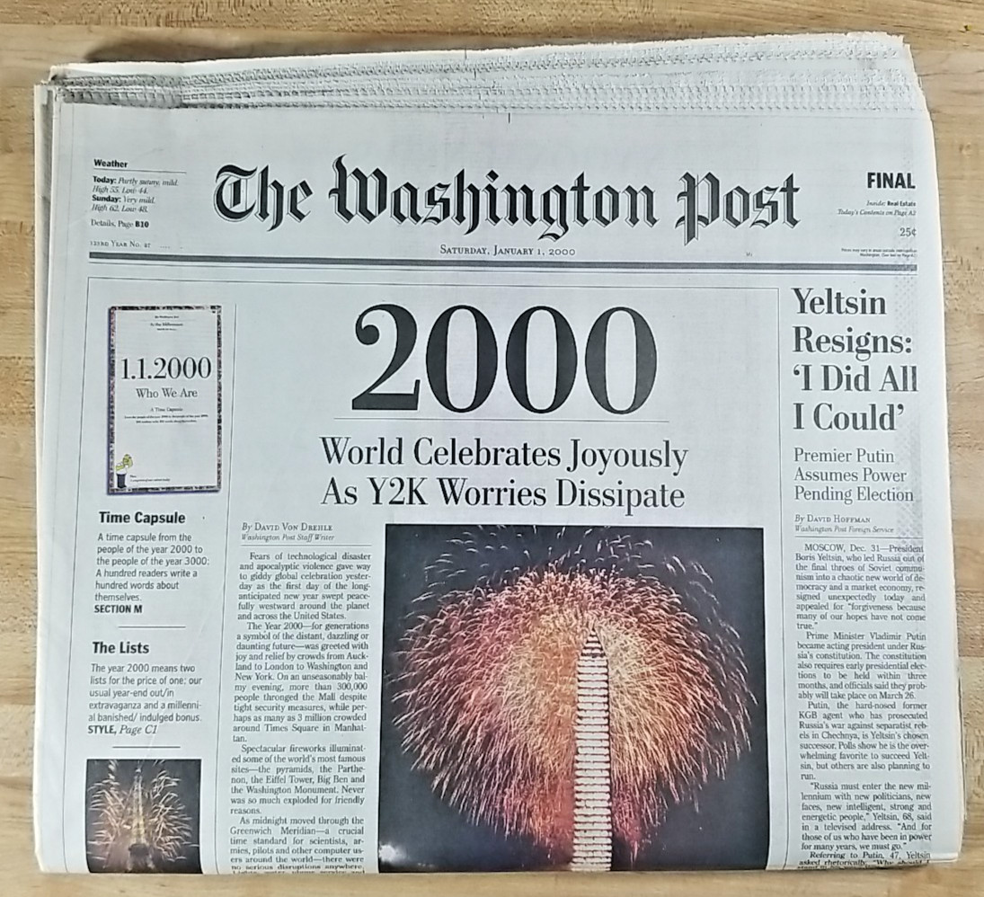 The Washington Post Saturday Jan 1 2000 Original Newspaper Y2K Millennium Vtg.