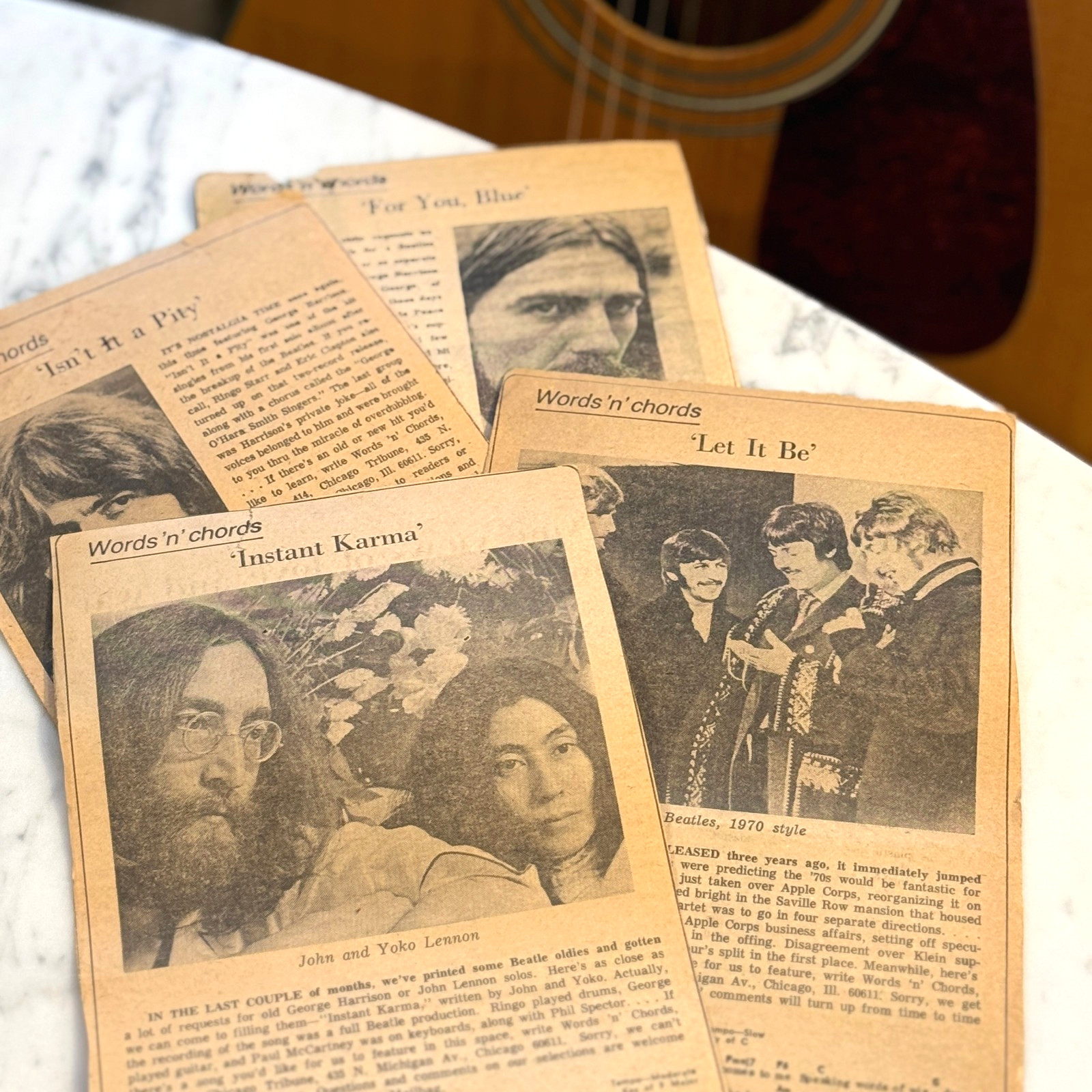 Beatles “Words n Chords” Tribune Newspaper Clippings 1970–71 Lennon & Yoko